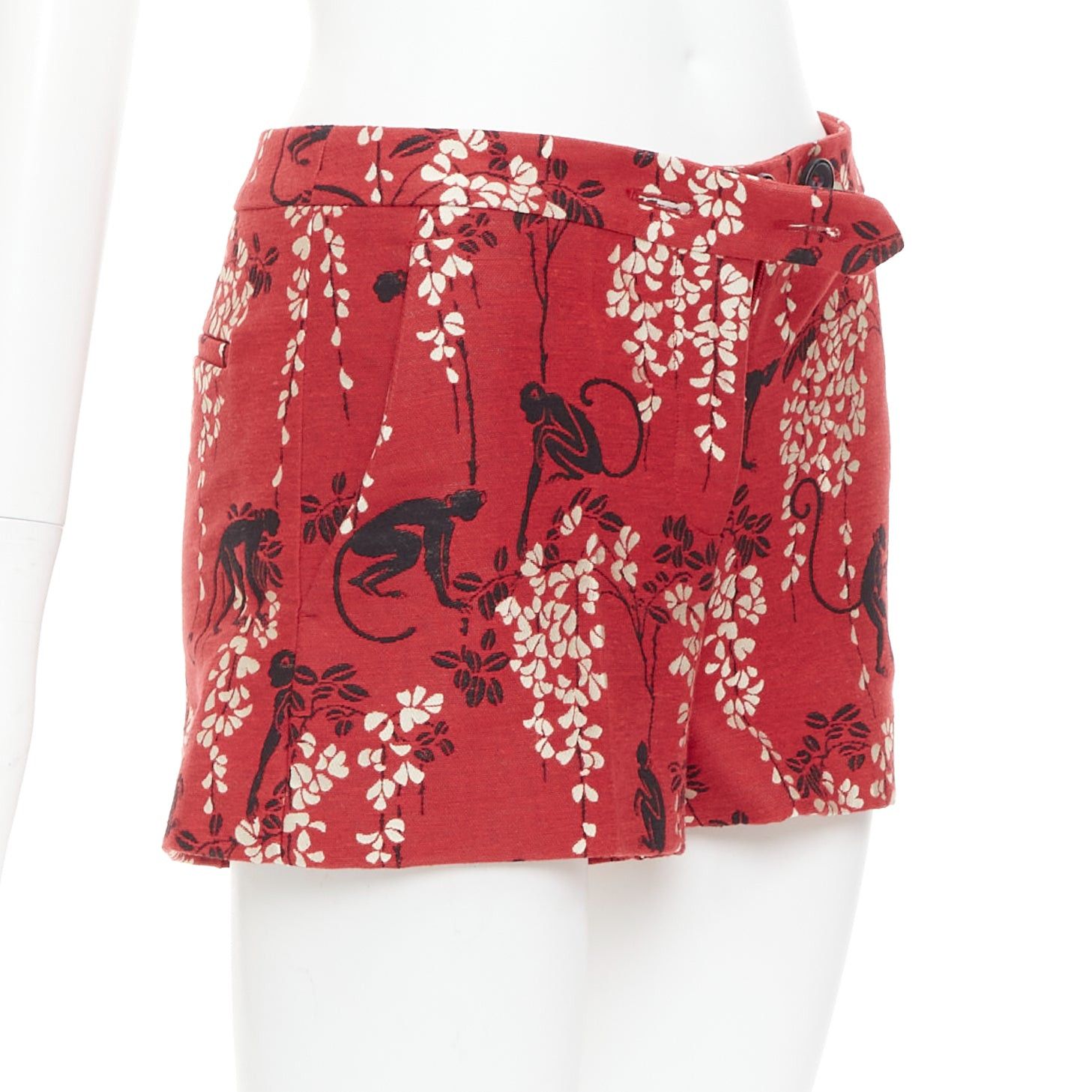 RED Valentino RED VALENTINO red monkey floral cotton blend jacquard mini shorts IT38 XS Size 26" / US 2 / IT 38 - 3 Thumbnail