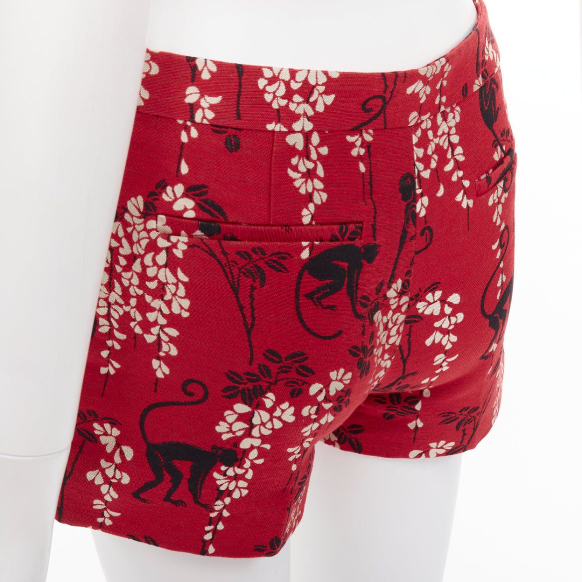 RED Valentino RED VALENTINO red monkey floral cotton blend jacquard mini shorts IT38 XS Size 26" / US 2 / IT 38 - 2 Thumbnail
