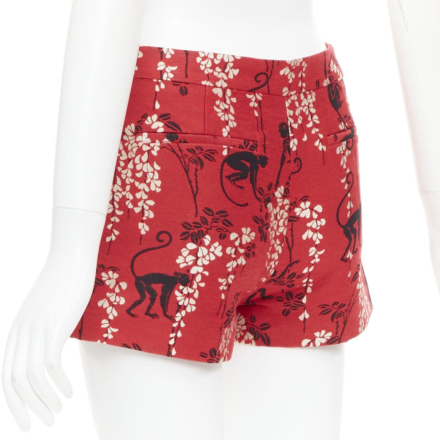 RED Valentino RED VALENTINO red monkey floral cotton blend jacquard mini shorts IT38 XS Size 26" / US 2 / IT 38 - 6 Thumbnail