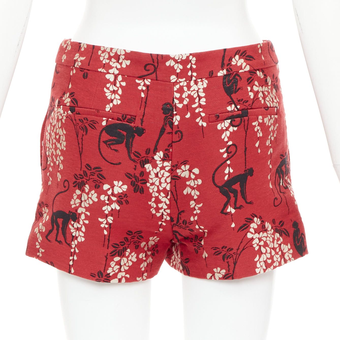 RED Valentino RED VALENTINO red monkey floral cotton blend jacquard mini shorts IT38 XS Size 26" / US 2 / IT 38 - 5 Thumbnail