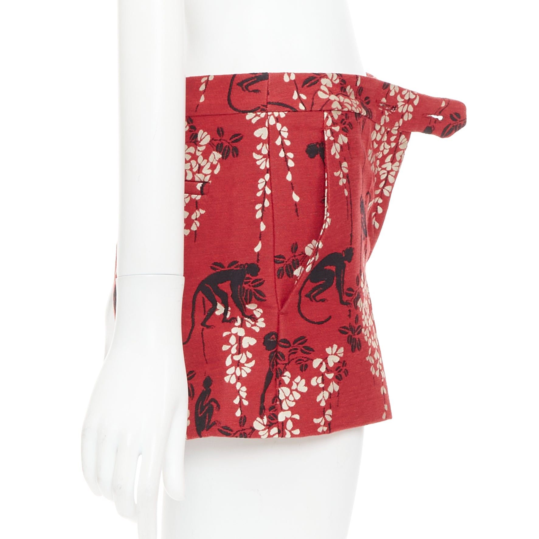 RED Valentino RED VALENTINO red monkey floral cotton blend jacquard mini shorts IT38 XS Size 26" / US 2 / IT 38 - 4 Thumbnail
