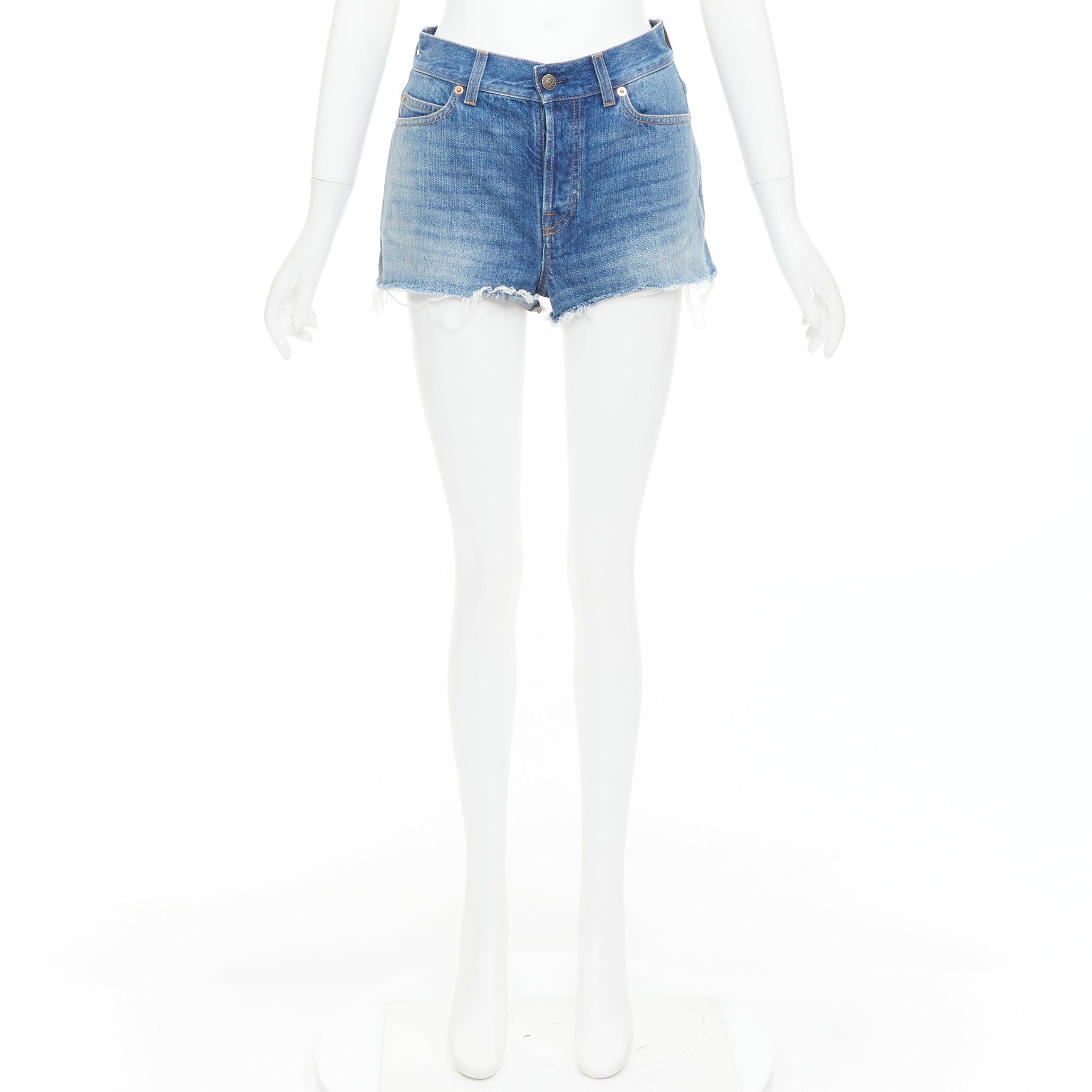 Gucci GUCCI Disney Donald Duck blue denim yellow patch cut off shorts 23" Size 27" / US 4 / IT 40 - 9 Thumbnail