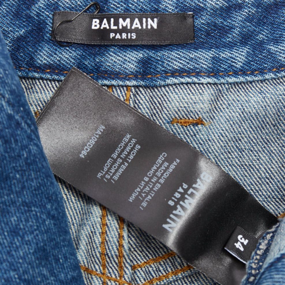 Balmain BALMAIN blue washed bronze logo buttons high waisted denim shorts FR34 XS Size 26" / US 2 / IT 38 - 8 Thumbnail