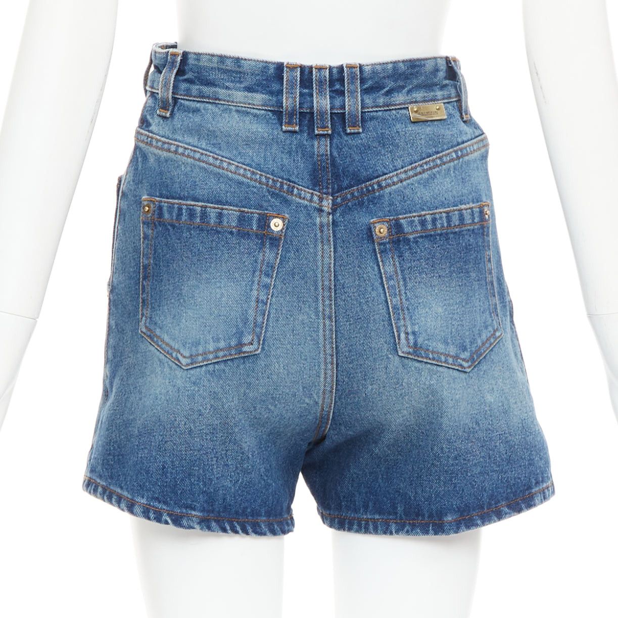 Balmain BALMAIN blue washed bronze logo buttons high waisted denim shorts FR34 XS Size 26" / US 2 / IT 38 - 5 Thumbnail