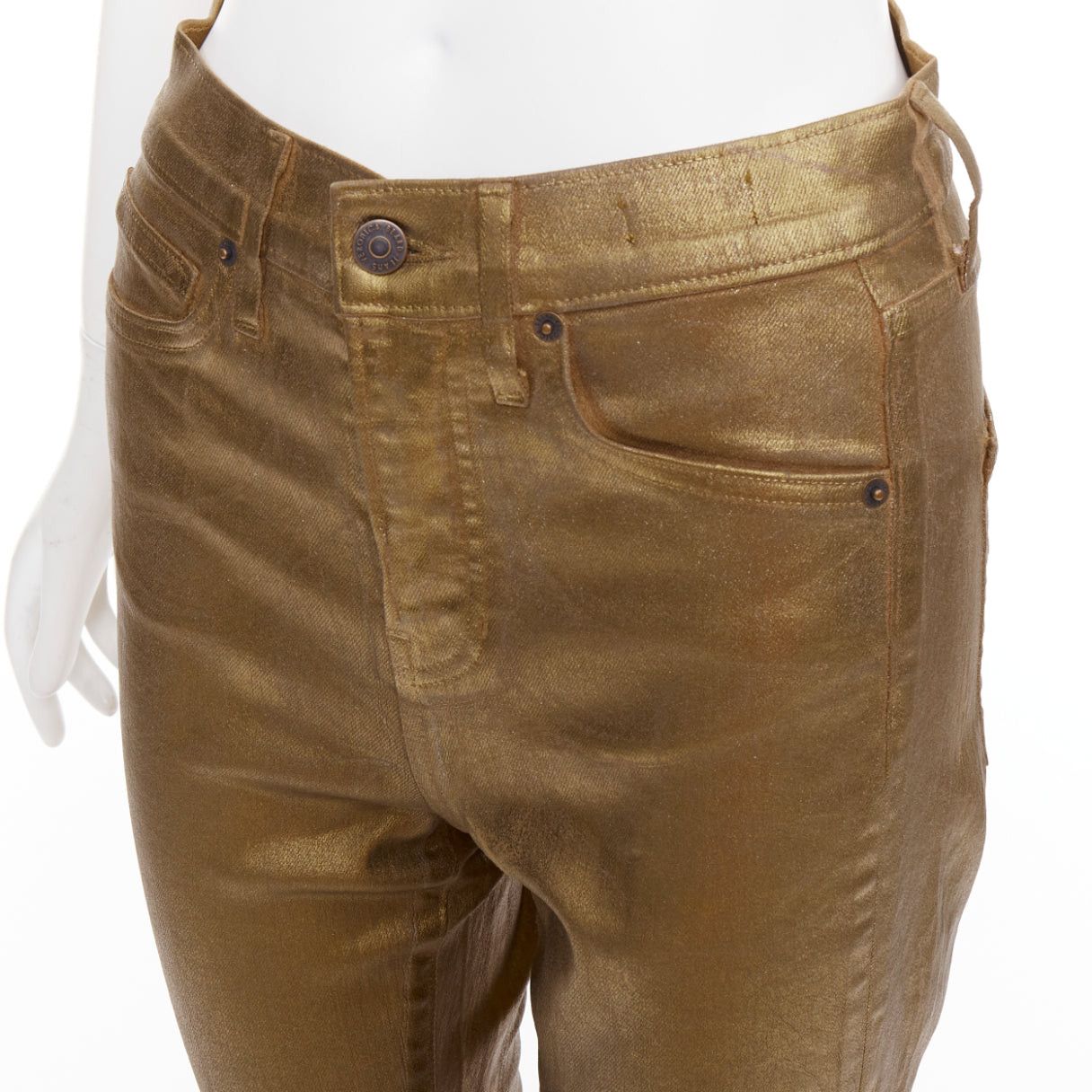 VERONICA BEARD Beverley Skinny Flare gold coated cotton flared jeans 24