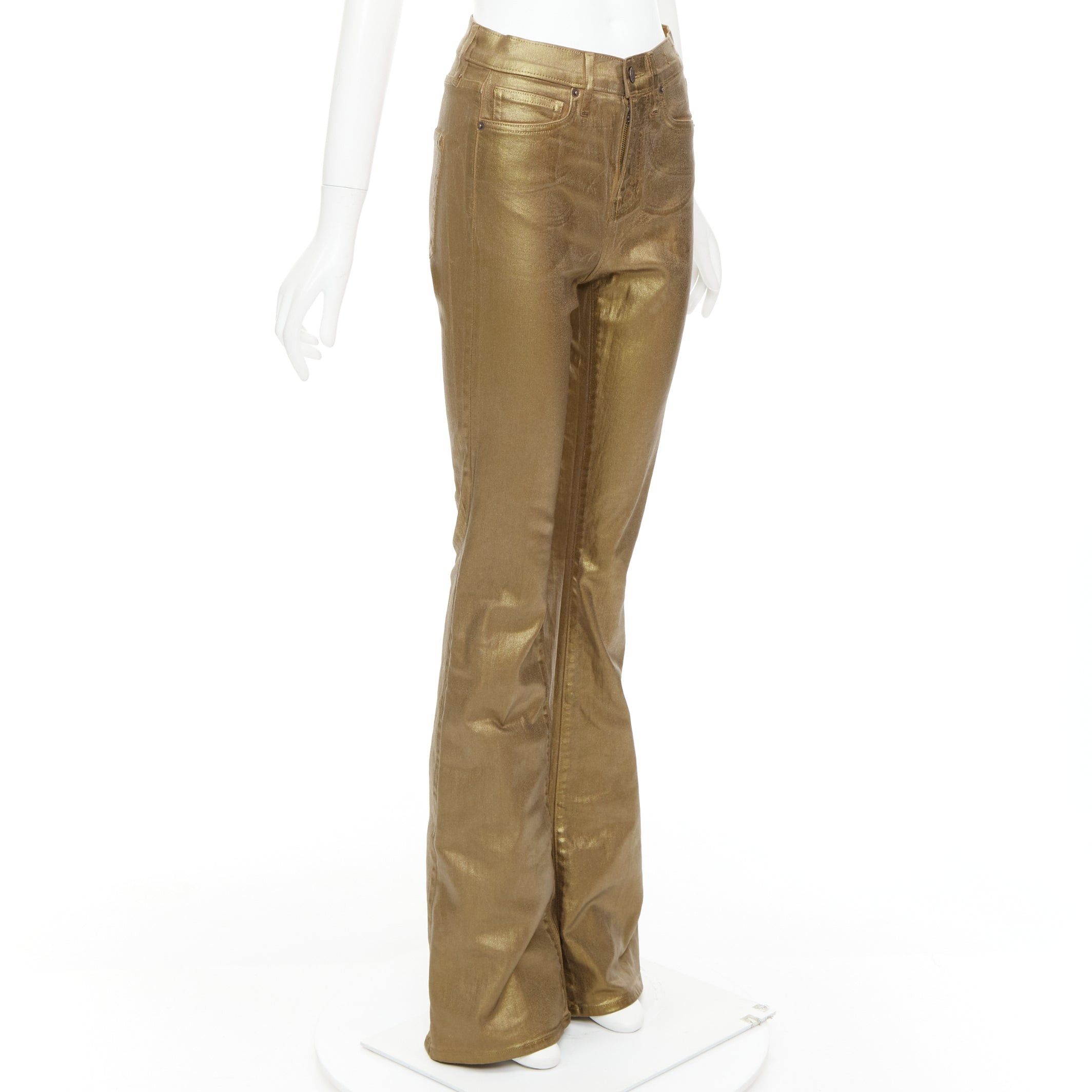 VERONICA BEARD Beverley Skinny Flare gold coated cotton flared jeans 24