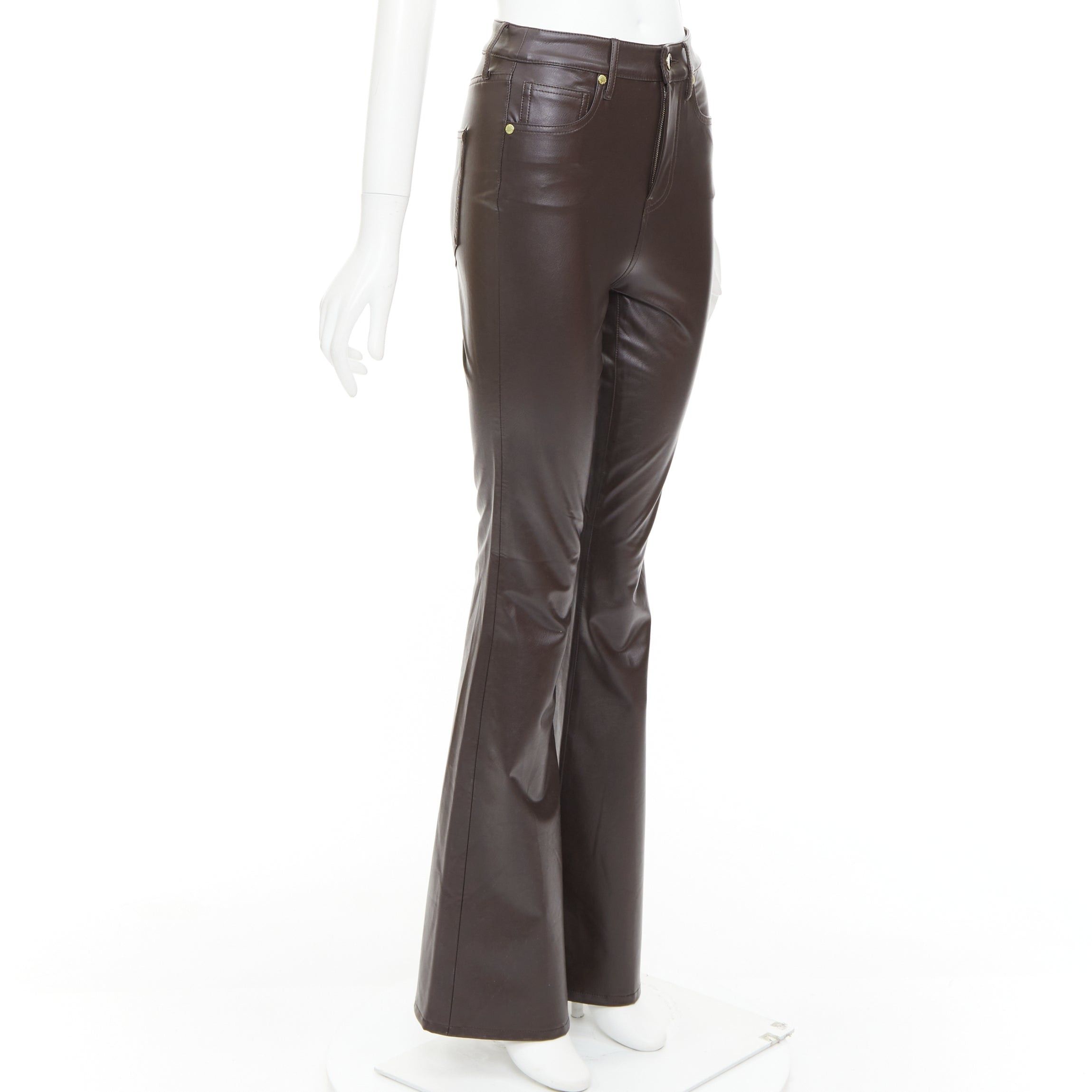 Veronica Beard VERONICA BEARD Beverley Skinny Flare High Rise brown faux leather pants 24" Size 27" / US 4 / IT 40 - 3 Thumbnail