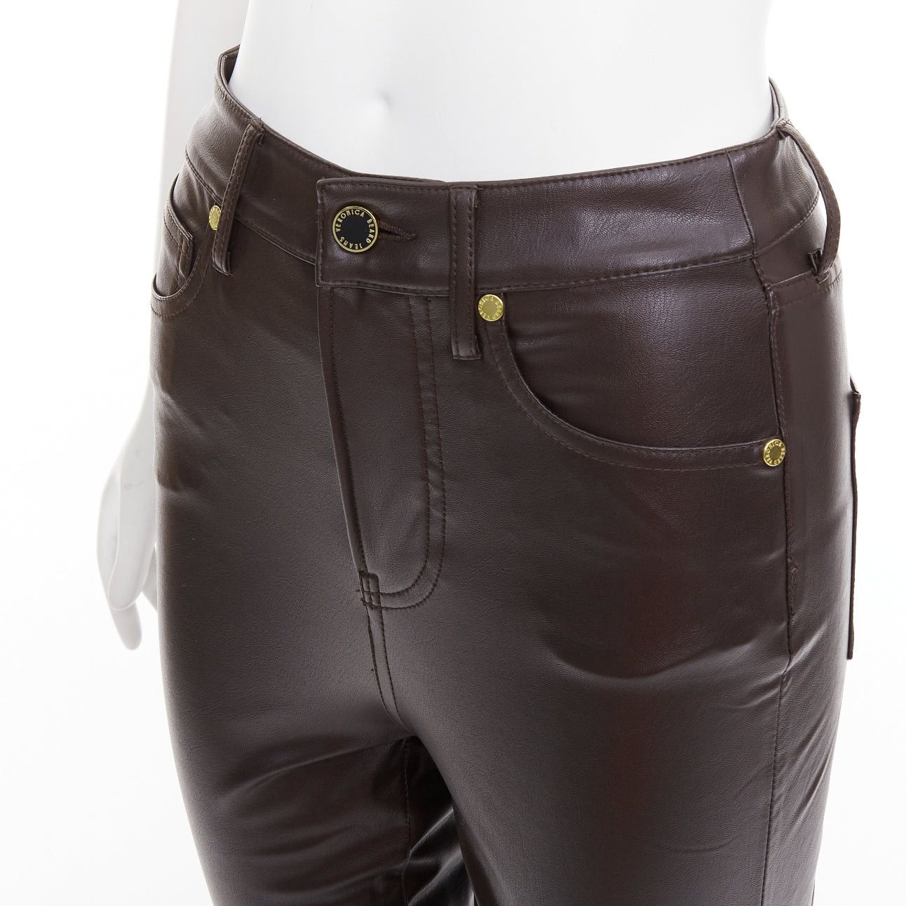 Veronica Beard VERONICA BEARD Beverley Skinny Flare High Rise brown faux leather pants 24" Size 27" / US 4 / IT 40 - 2 Thumbnail