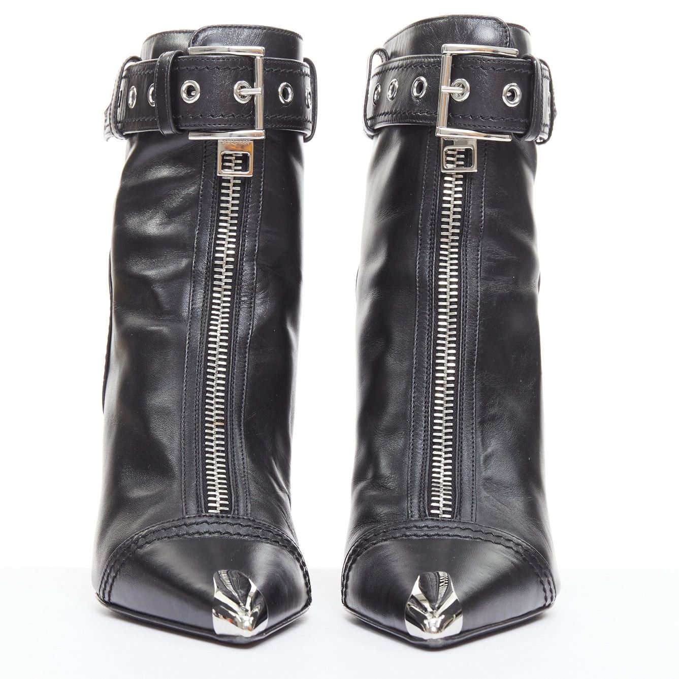 Alexander McQueen ALEXANDER MCQUEEN Slash black leather biker style red heeled boots EU39 Size US 9 / IT 39 - 3 Thumbnail
