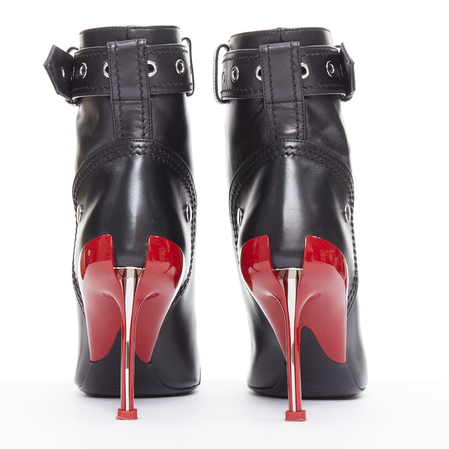Alexander McQueen ALEXANDER MCQUEEN Slash black leather biker style red heeled boots EU39 Size US 9 / IT 39 - 5 Thumbnail
