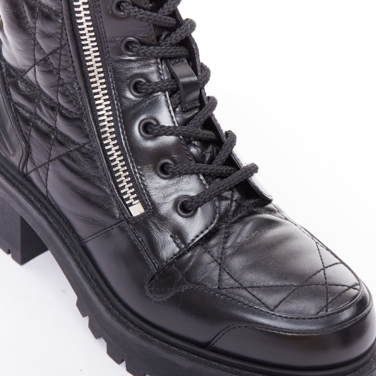 Dior CHRISTIAN DIOR D-Leader black cannage quilted combat boots EU38 Size US 8 / IT 38 - 8 Thumbnail
