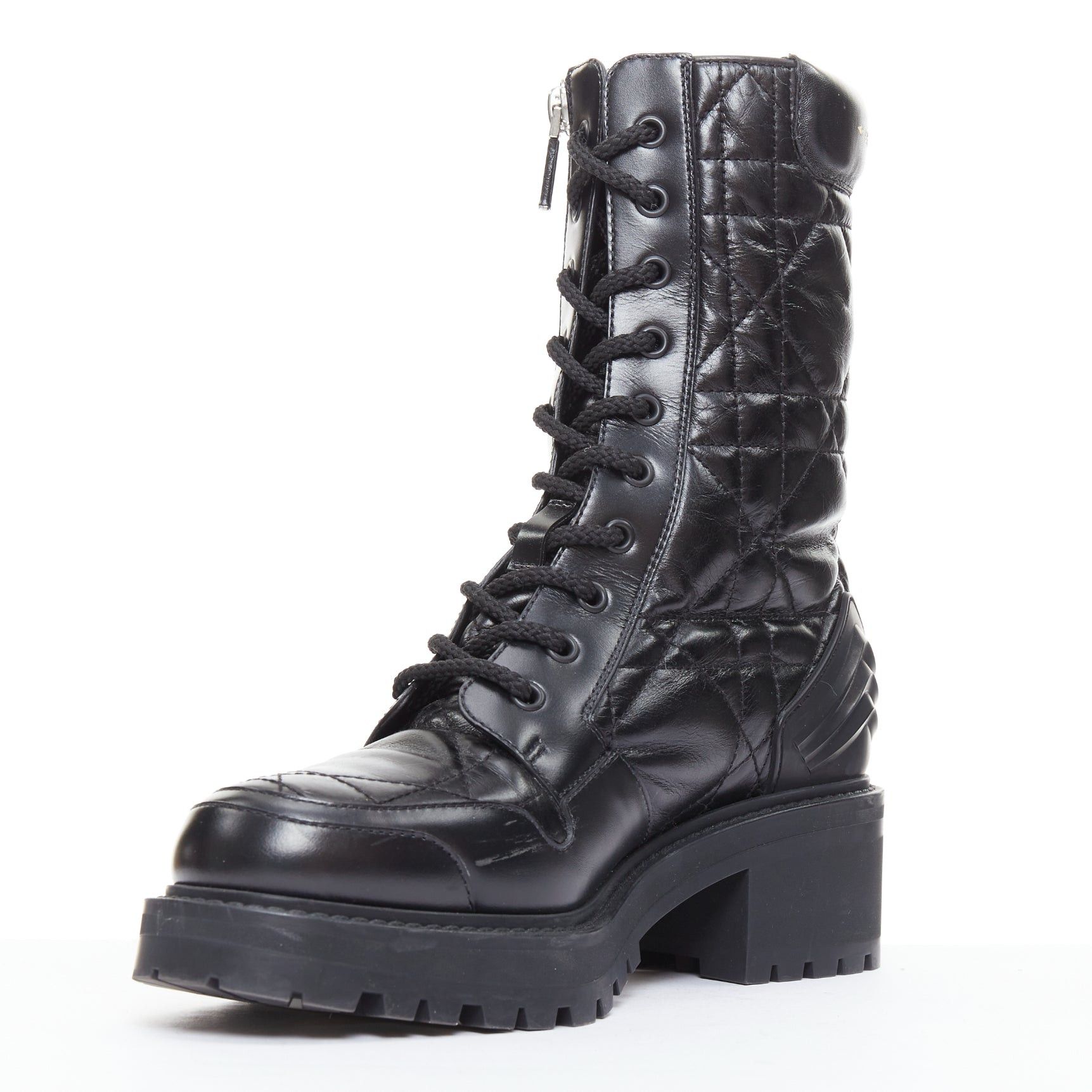 Dior CHRISTIAN DIOR D-Leader black cannage quilted combat boots EU38 Size US 8 / IT 38 - 4 Thumbnail