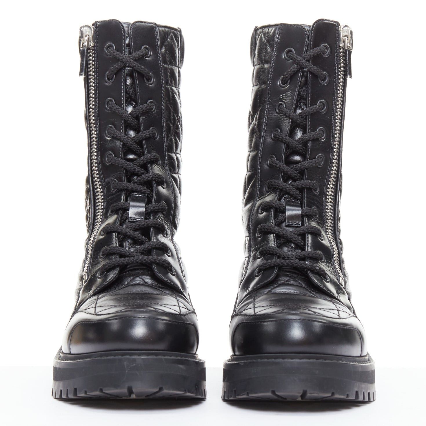 Dior CHRISTIAN DIOR D-Leader black cannage quilted combat boots EU38 Size US 8 / IT 38 - 3 Thumbnail