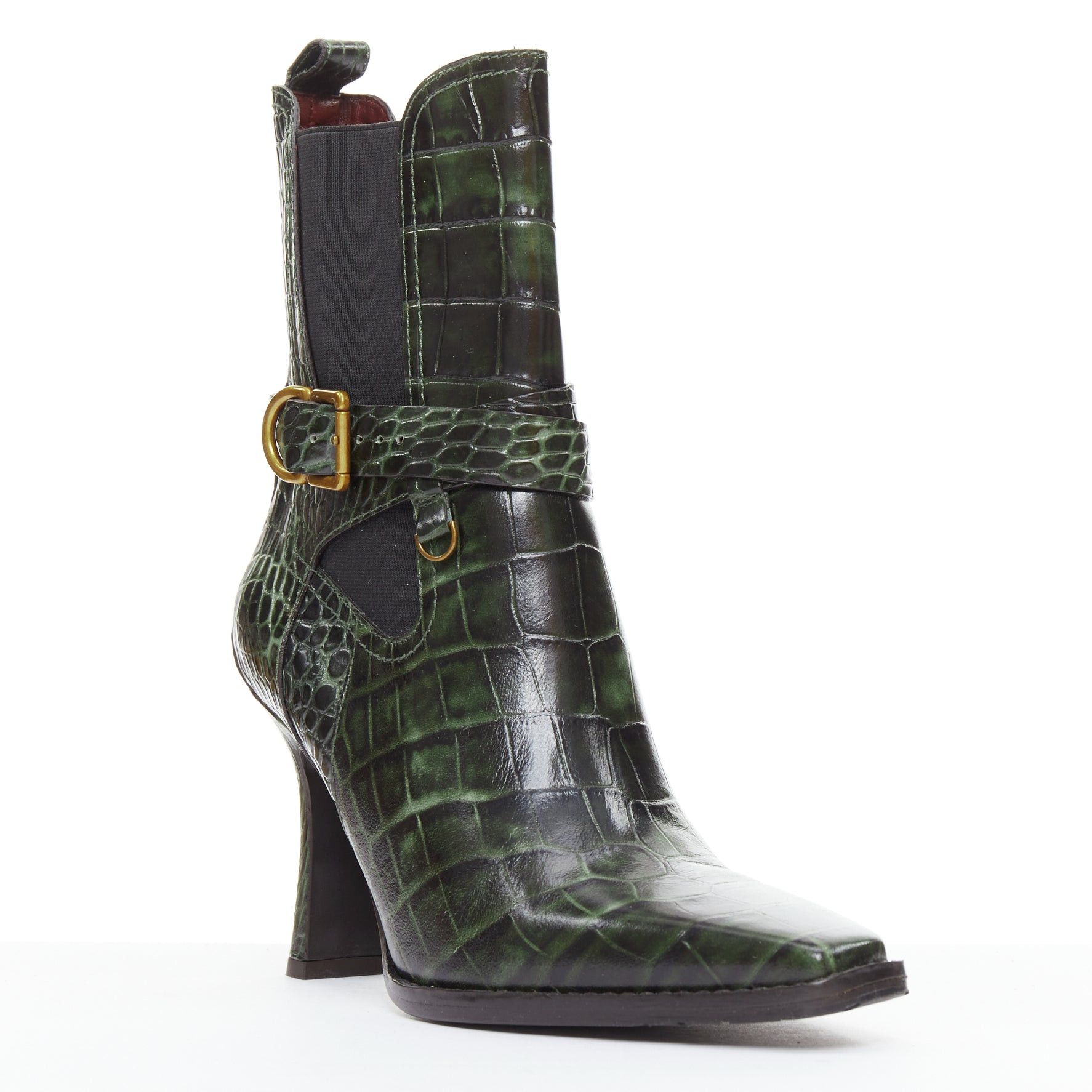 Sies Marjan SIES MARJAN 2025 Naomy green croco embossed leather gold buckle ankle boots EU39 Size US 9 / IT 39 - 2 Thumbnail
