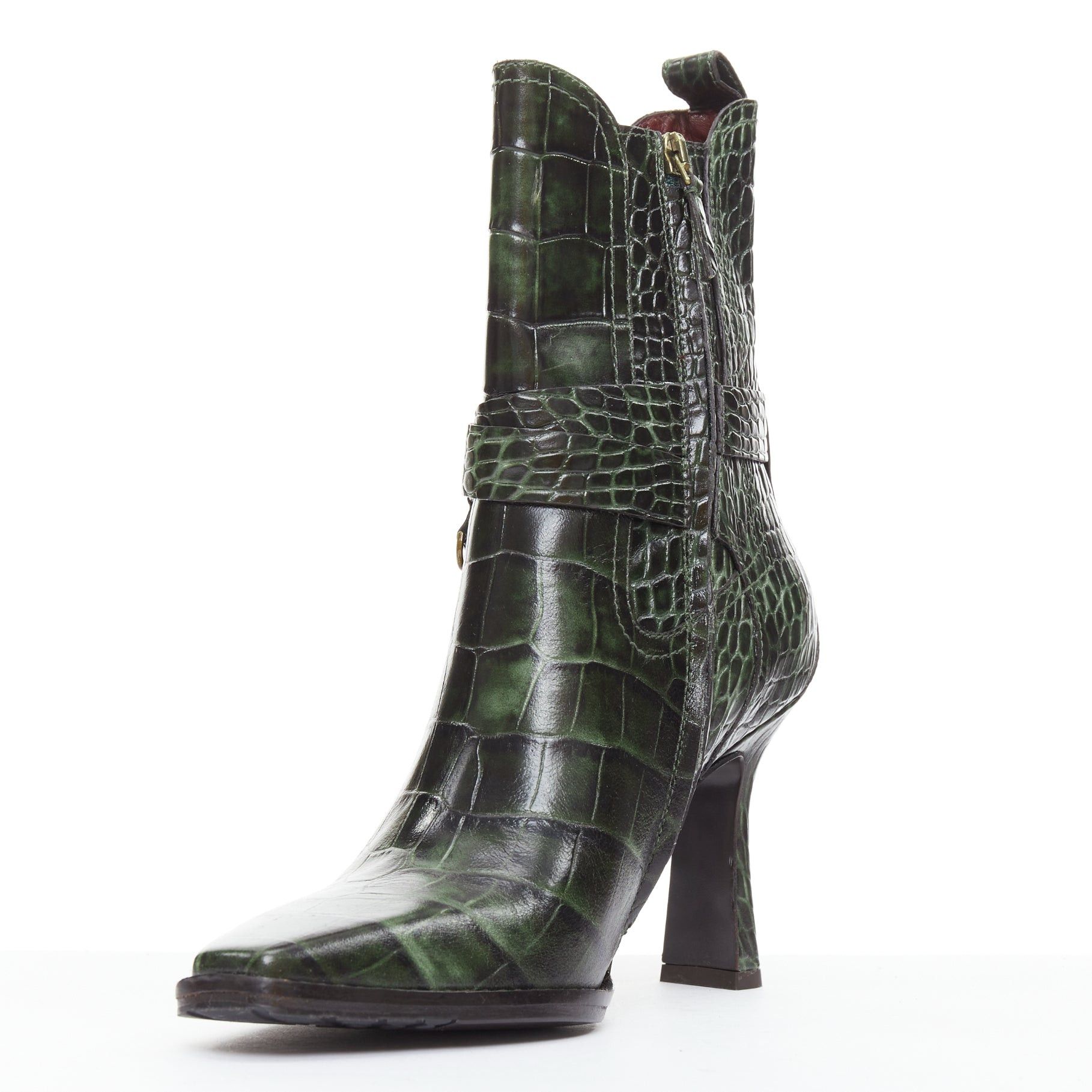 Sies Marjan SIES MARJAN 2025 Naomy green croco embossed leather gold buckle ankle boots EU39 Size US 9 / IT 39 - 4 Thumbnail