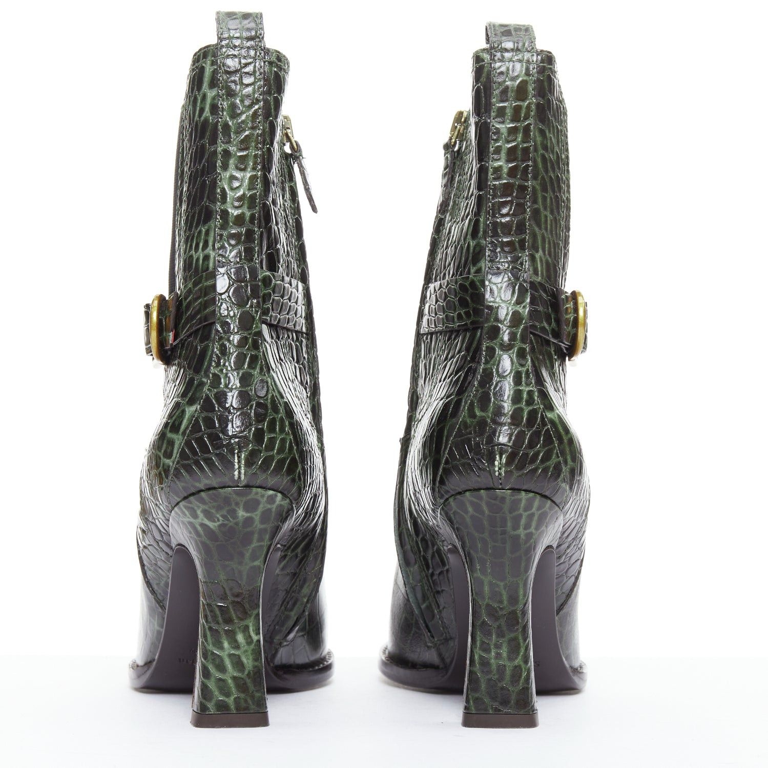Sies Marjan SIES MARJAN 2025 Naomy green croco embossed leather gold buckle ankle boots EU39 Size US 9 / IT 39 - 5 Thumbnail