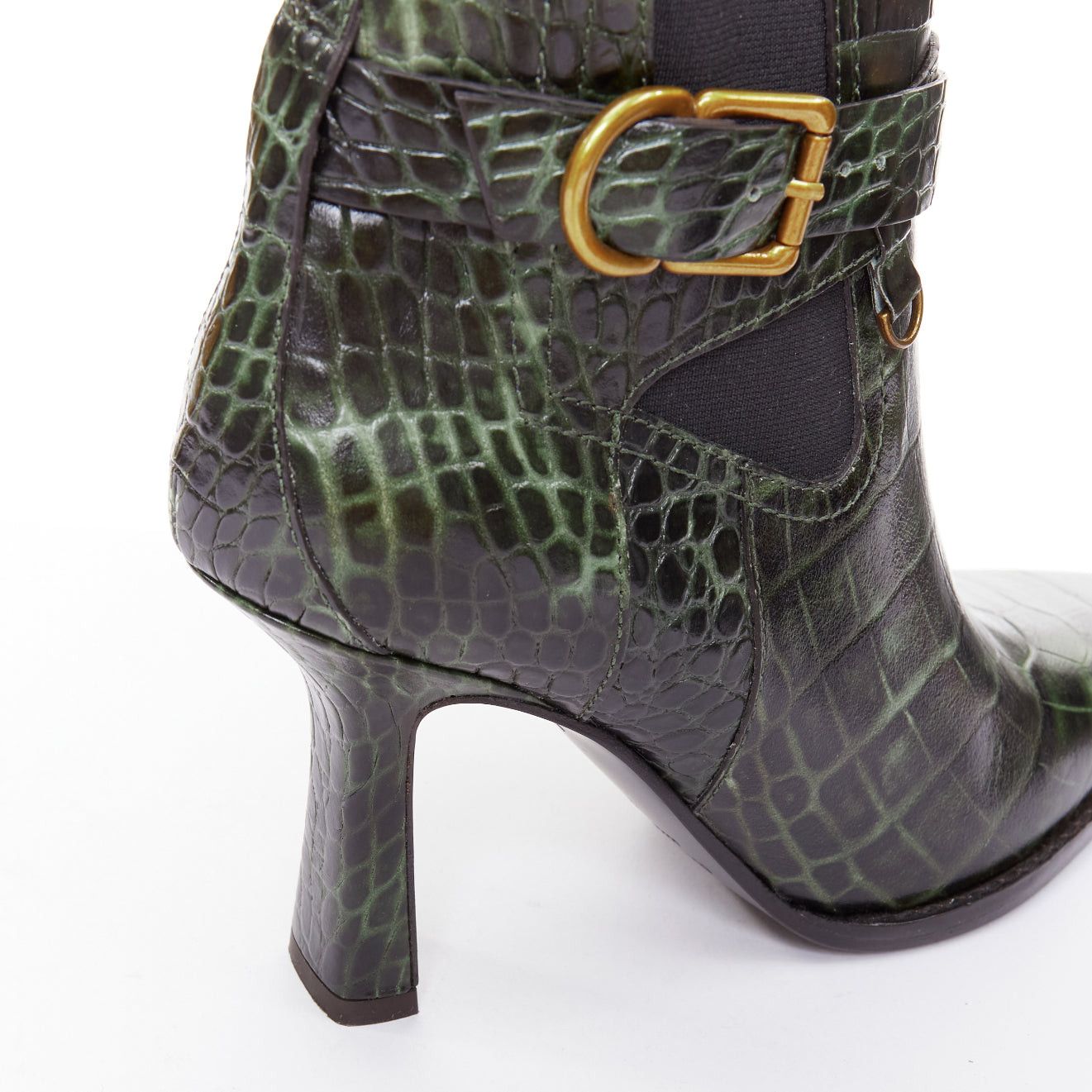 Sies Marjan SIES MARJAN 2025 Naomy green croco embossed leather gold buckle ankle boots EU39 Size US 9 / IT 39 - 8 Thumbnail