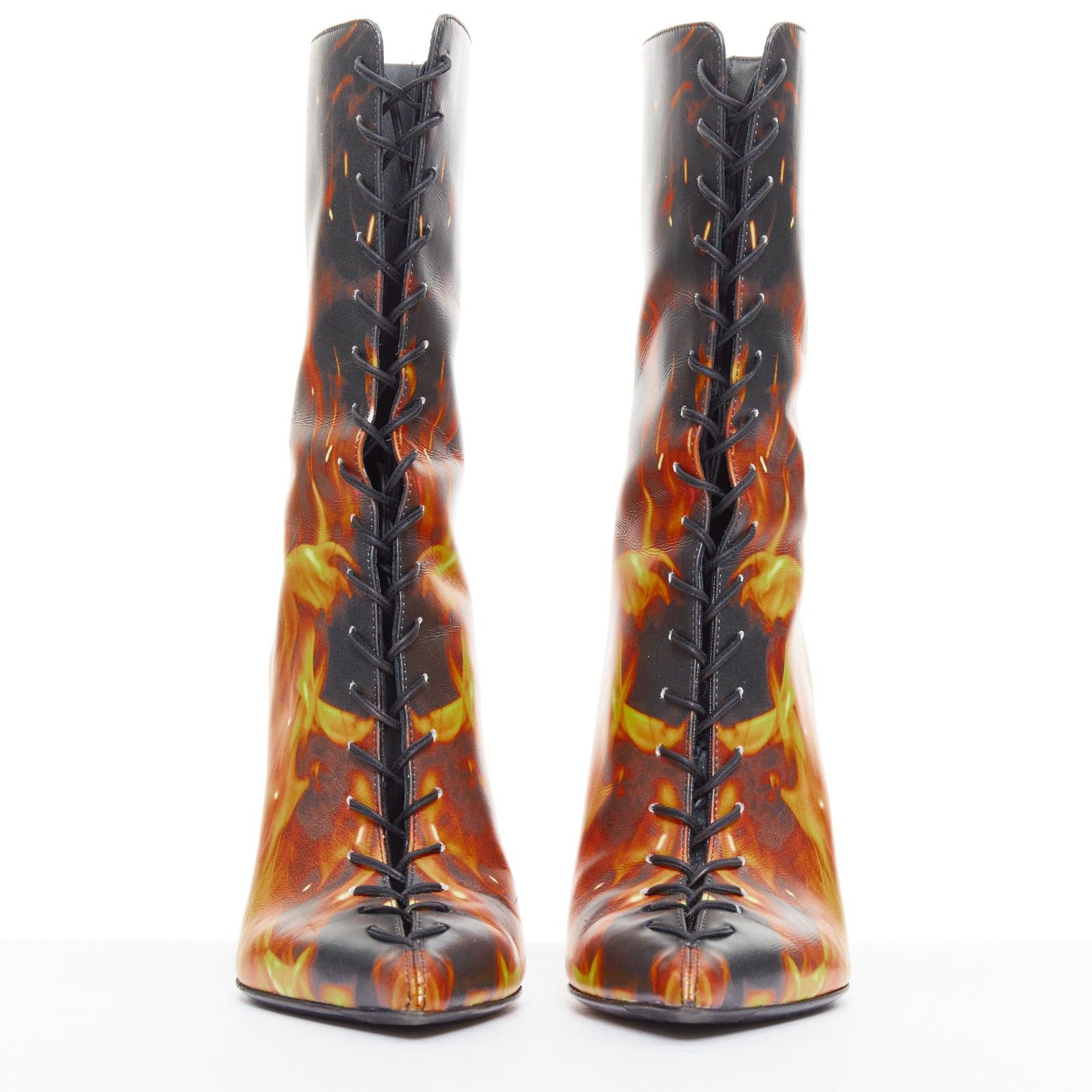 Balmain rare BALMAIN Uria black orange burning flame fire corset lace boots EU39 Size US 9 / IT 39 - 3 Thumbnail