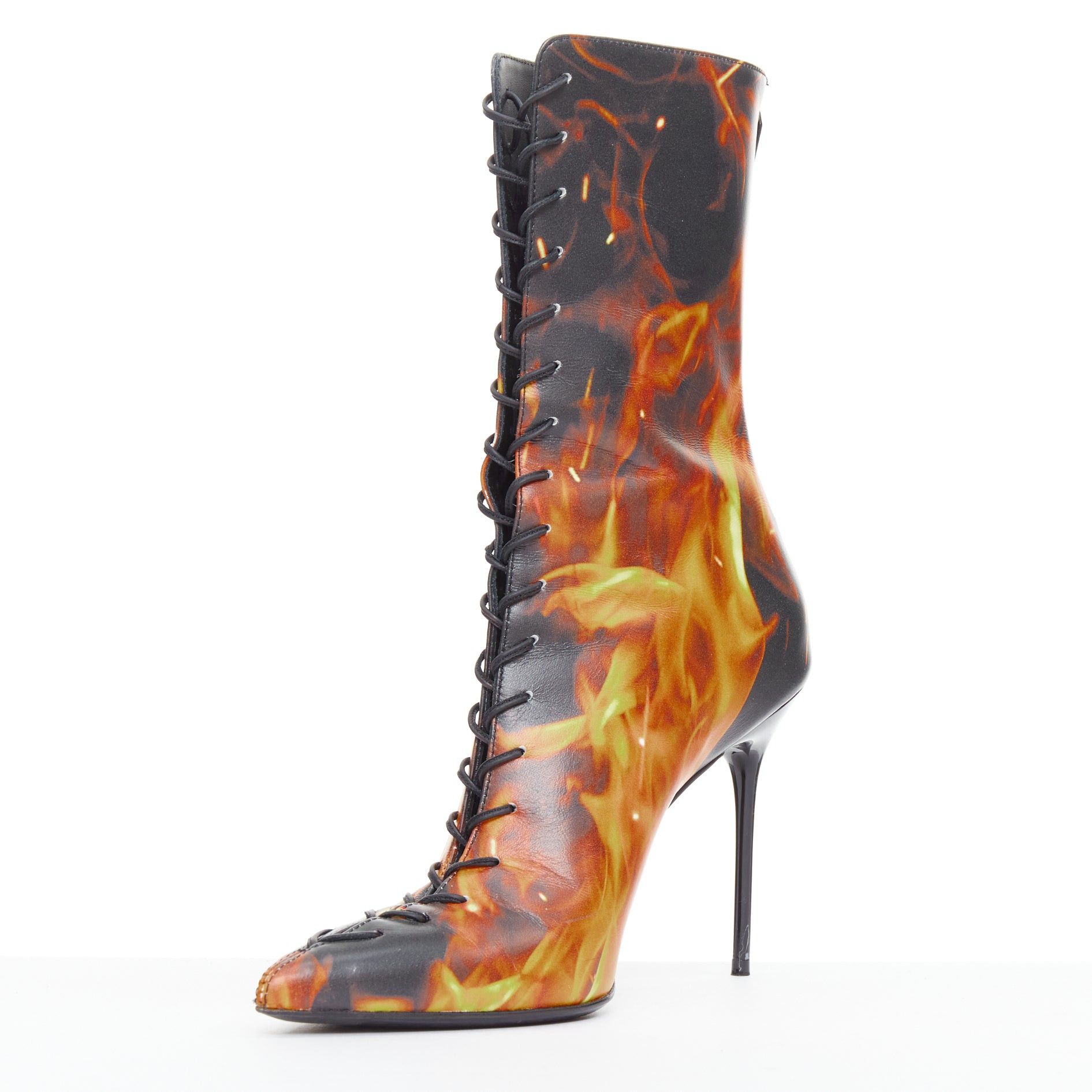 Balmain rare BALMAIN Uria black orange burning flame fire corset lace boots EU39 Size US 9 / IT 39 - 4 Thumbnail