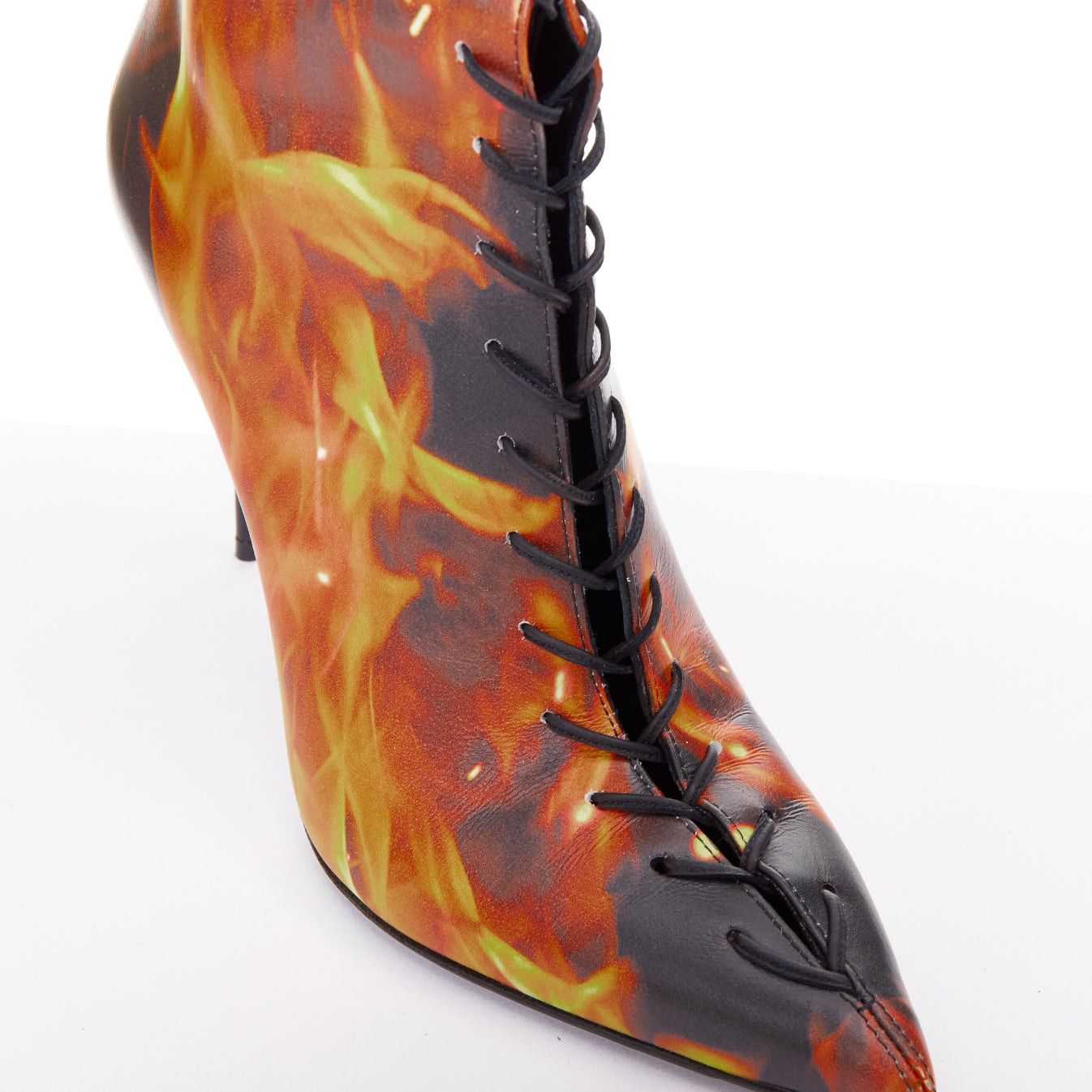 Balmain rare BALMAIN Uria black orange burning flame fire corset lace boots EU39 Size US 9 / IT 39 - 7 Thumbnail