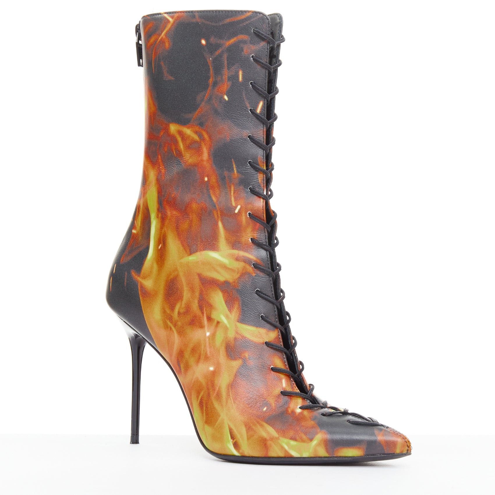 Balmain rare BALMAIN Uria black orange burning flame fire corset lace boots EU39 Size US 9 / IT 39 - 2 Thumbnail