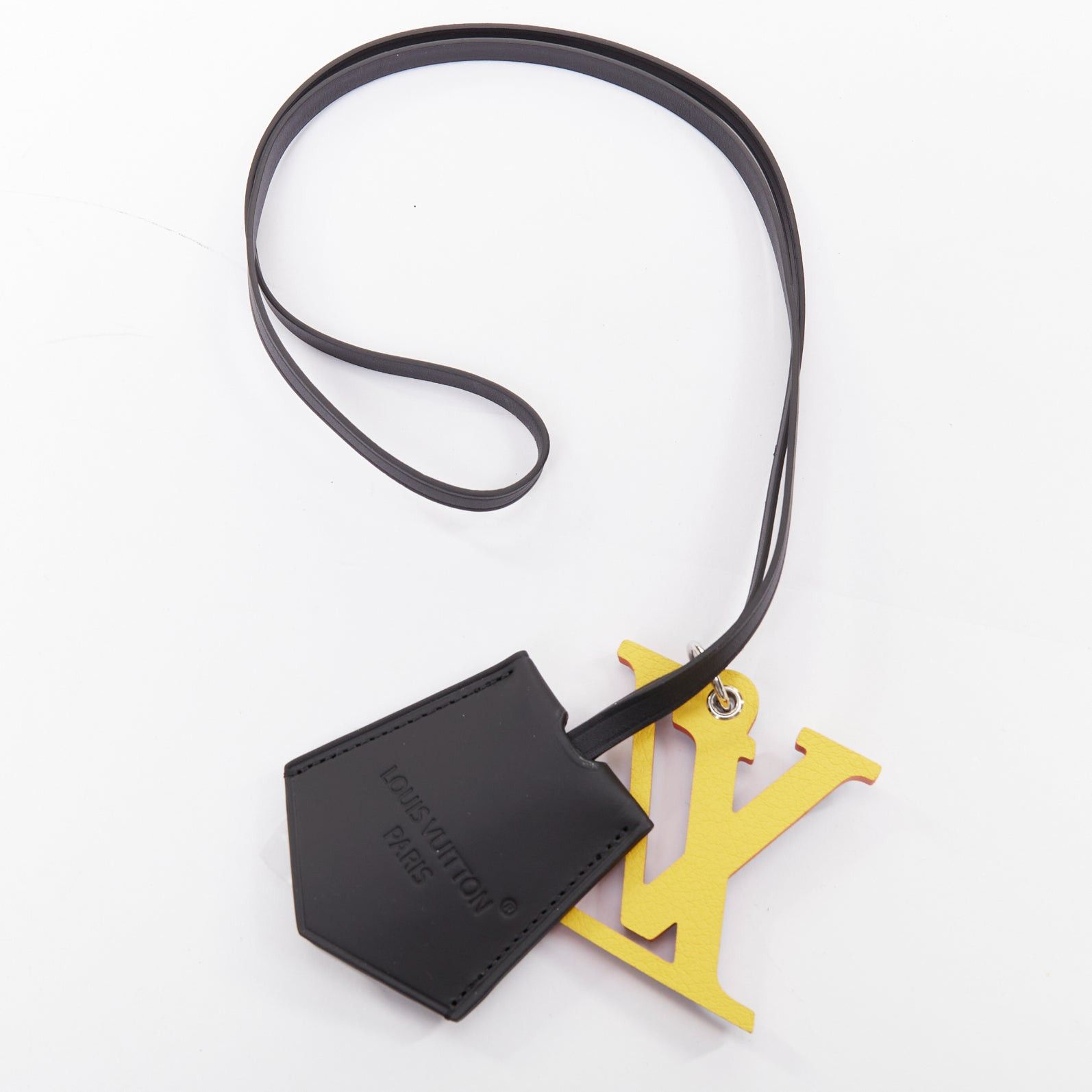 Louis Vuitton LOUIS VUITTON optic blue yellow logo black leather luggage tag Size ONE SIZE - 2 Thumbnail