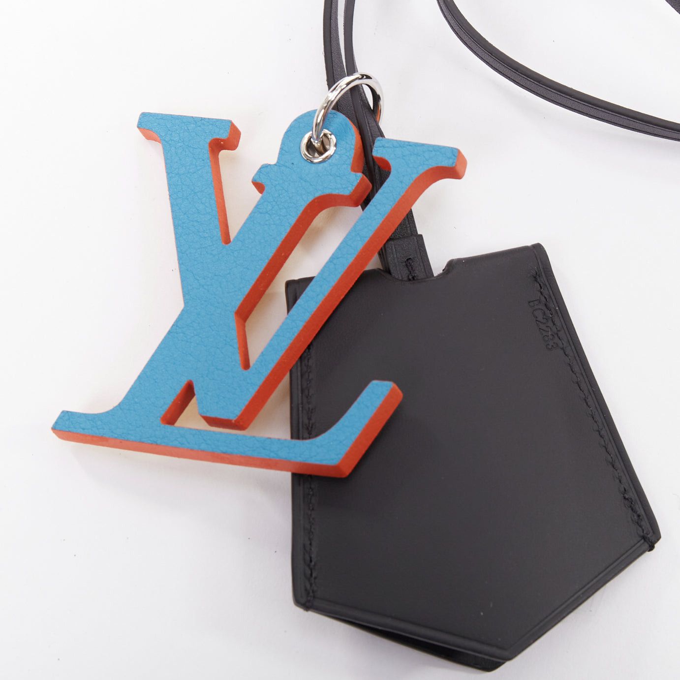 Louis Vuitton LOUIS VUITTON optic blue yellow logo black leather luggage tag Size ONE SIZE - 3 Thumbnail