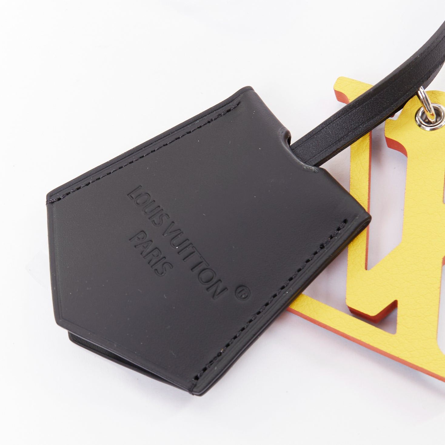 Louis Vuitton LOUIS VUITTON optic blue yellow logo black leather luggage tag Size ONE SIZE - 4 Thumbnail