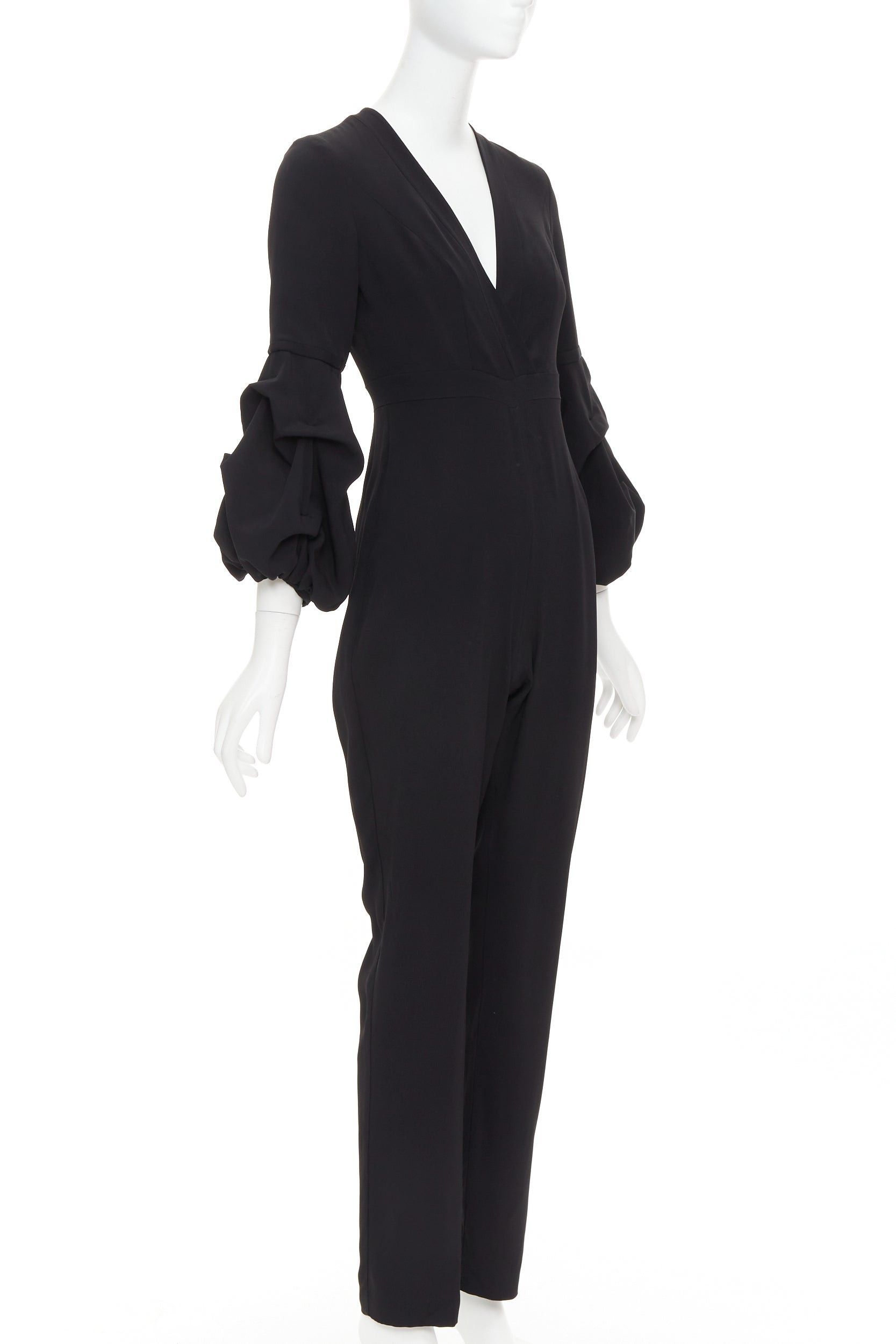 ALEXIS ALEXIS Maximila ruched sleeves skinny leg crepe black tapered jumpsuit XS Size 26" / US 2 / IT 38 - 3 Thumbnail