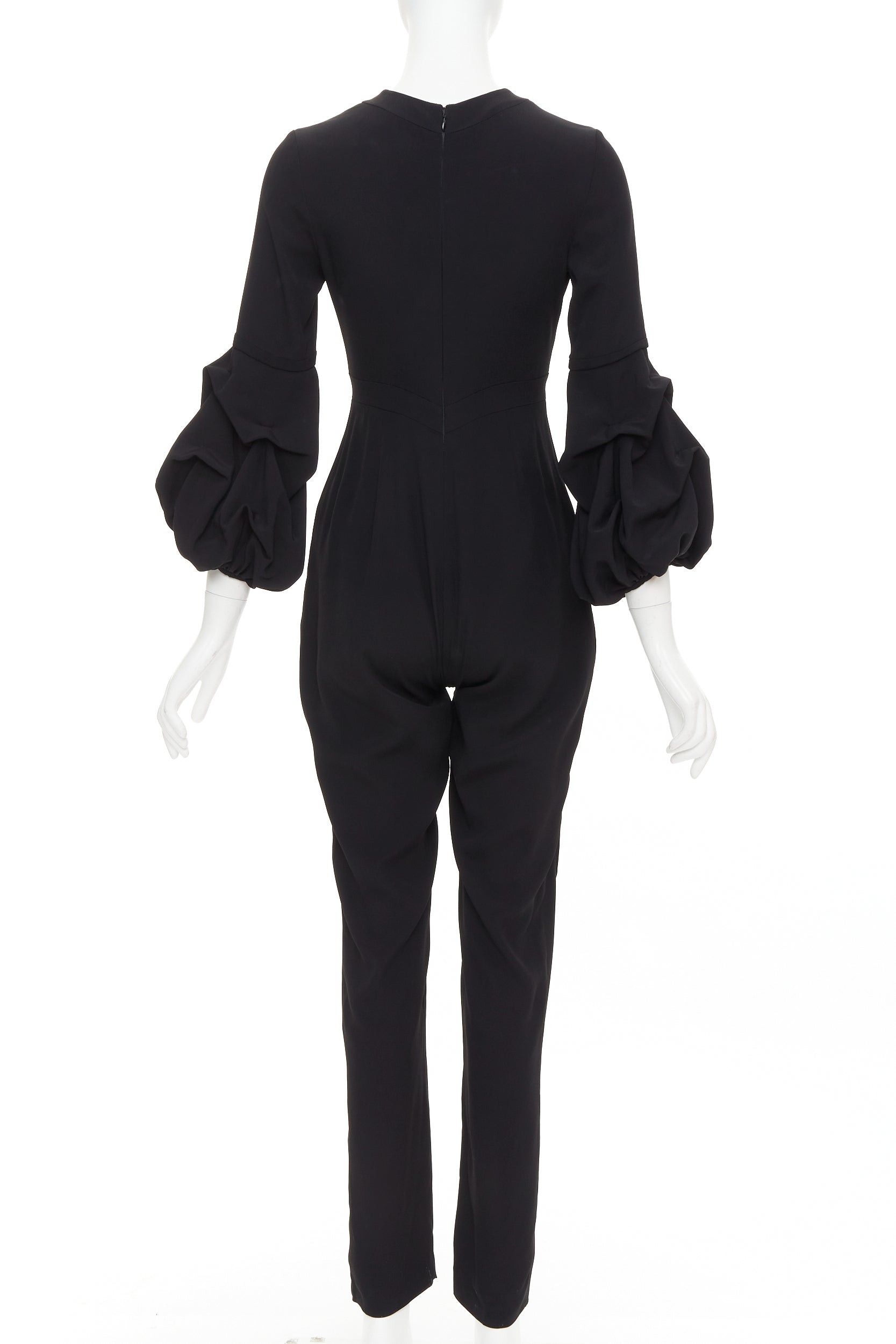 ALEXIS ALEXIS Maximila ruched sleeves skinny leg crepe black tapered jumpsuit XS Size 26" / US 2 / IT 38 - 5 Thumbnail