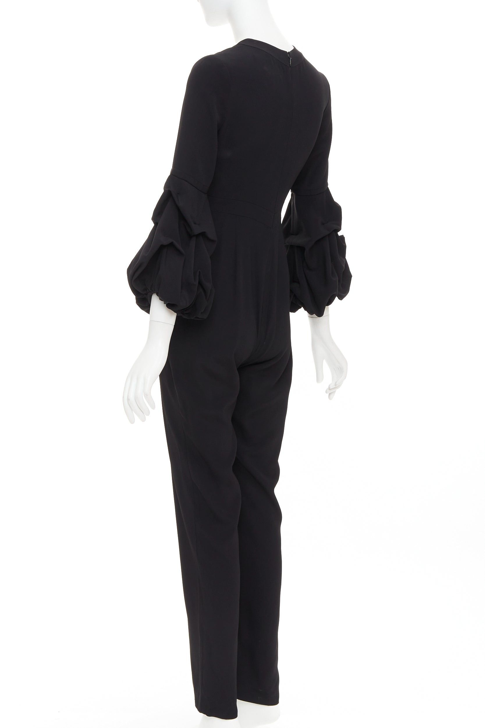 ALEXIS ALEXIS Maximila ruched sleeves skinny leg crepe black tapered jumpsuit XS Size 26" / US 2 / IT 38 - 6 Thumbnail