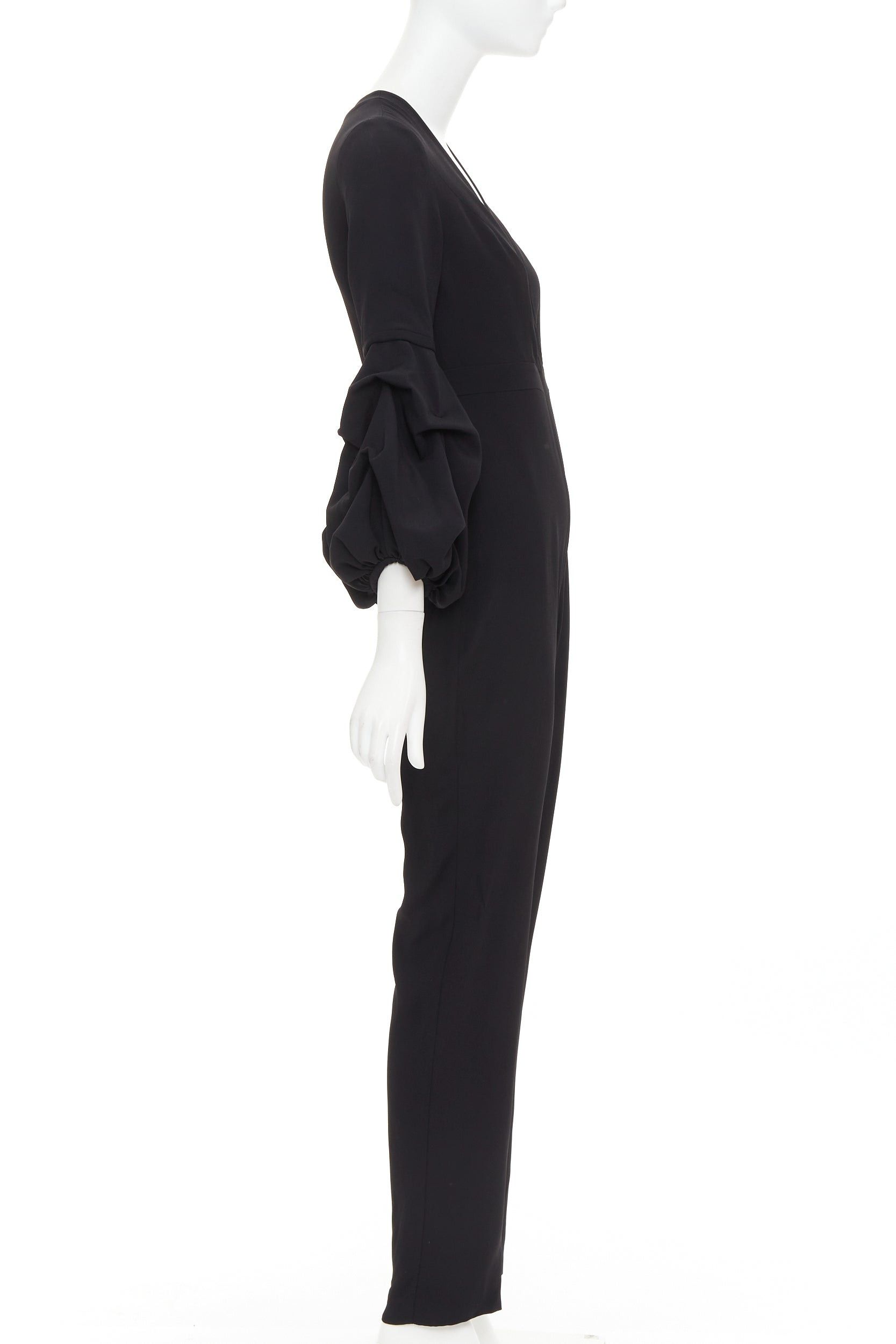 ALEXIS ALEXIS Maximila ruched sleeves skinny leg crepe black tapered jumpsuit XS Size 26" / US 2 / IT 38 - 4 Thumbnail