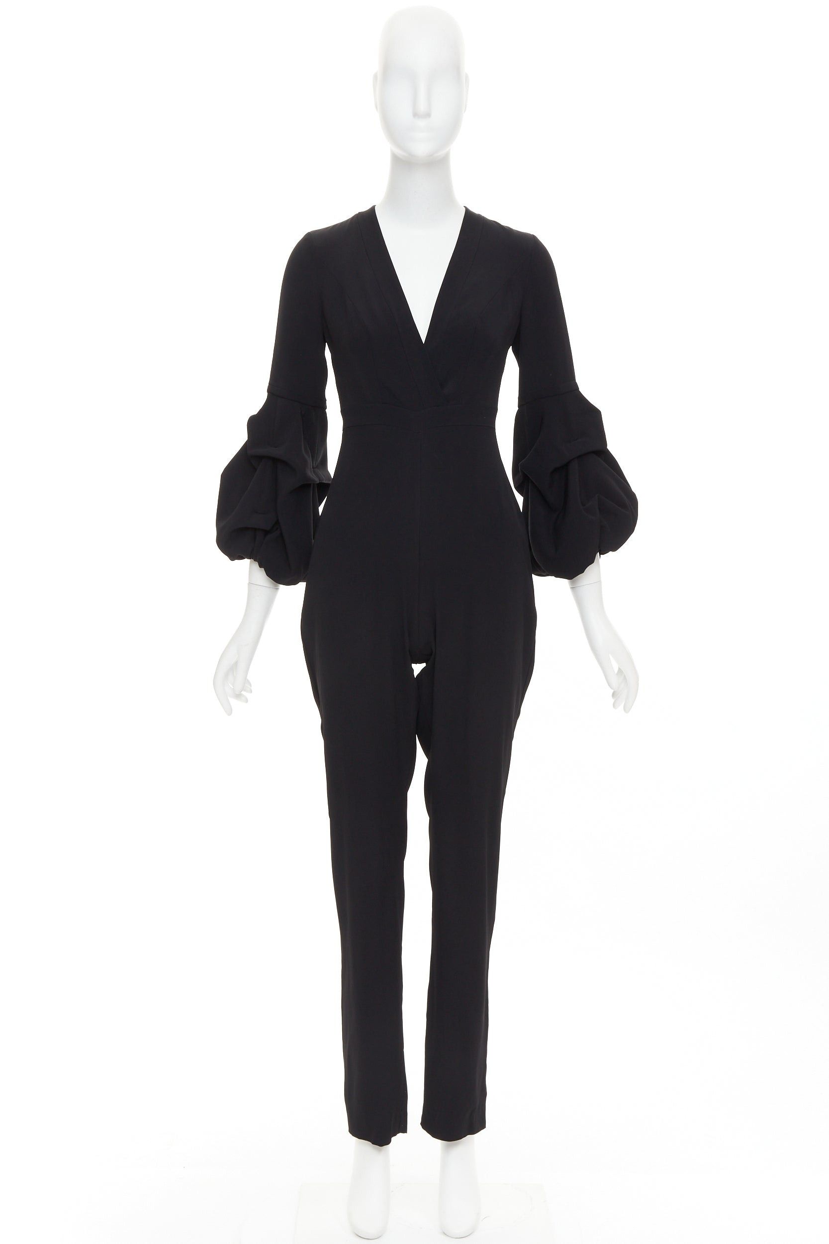 ALEXIS ALEXIS Maximila ruched sleeves skinny leg crepe black tapered jumpsuit XS Size 26" / US 2 / IT 38 - 9 Thumbnail