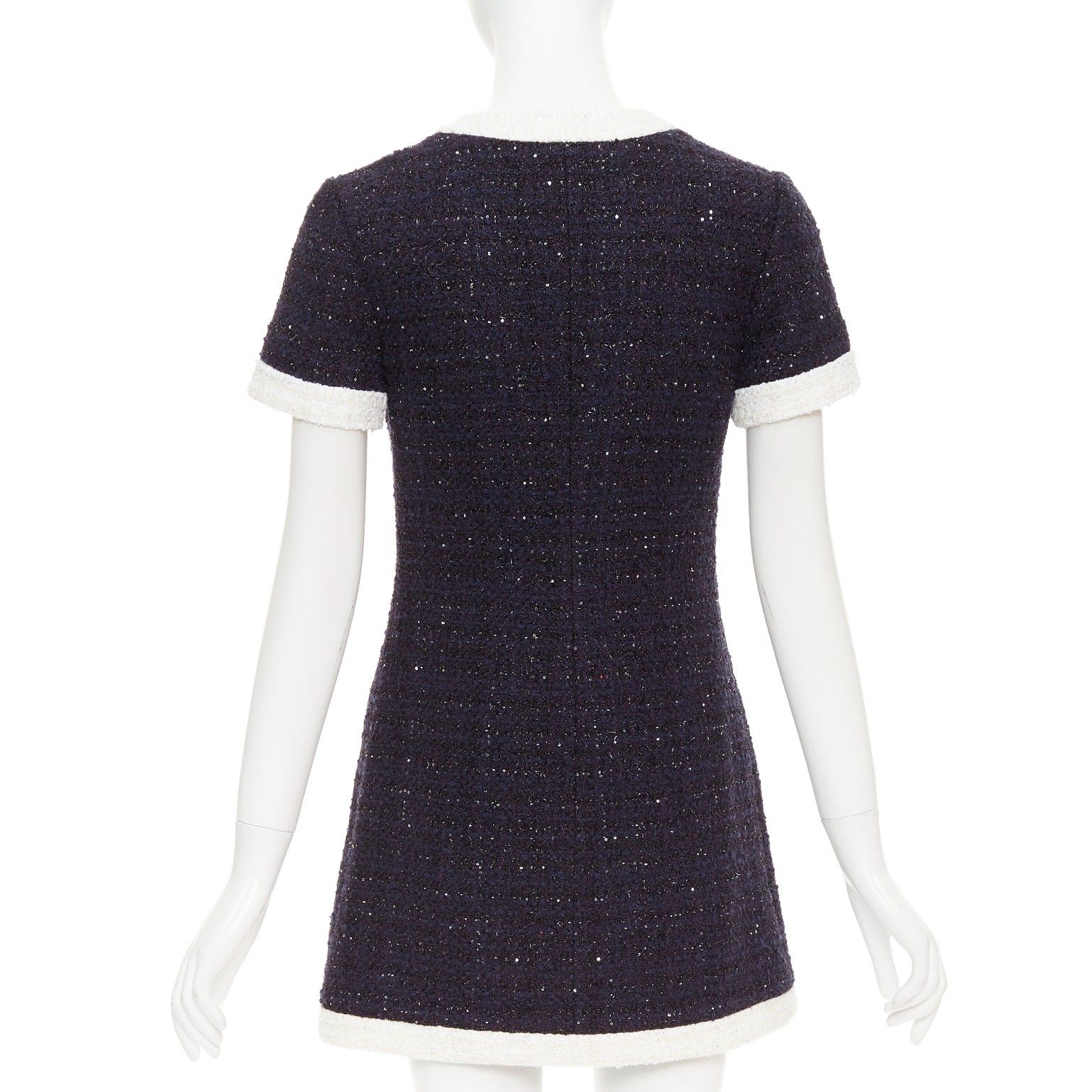 Valentino VALENTINO 2023 Retro Mini cream navy boucle tweed V logo mini dress IT38 XS Size XS / US 0-2 / IT 36-38 - 5 Thumbnail