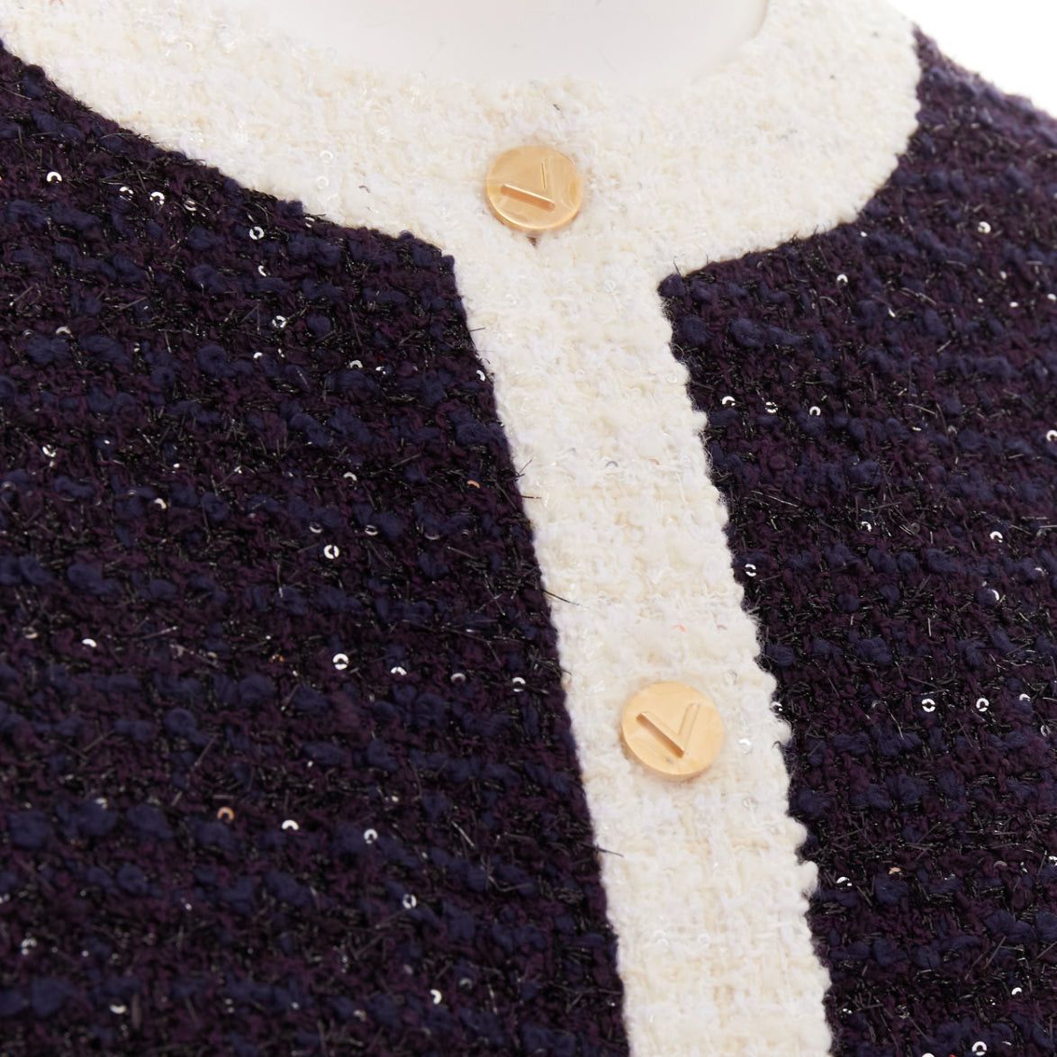 Valentino VALENTINO 2023 Retro Mini cream navy boucle tweed V logo mini dress IT38 XS Size XS / US 0-2 / IT 36-38 - 2 Thumbnail