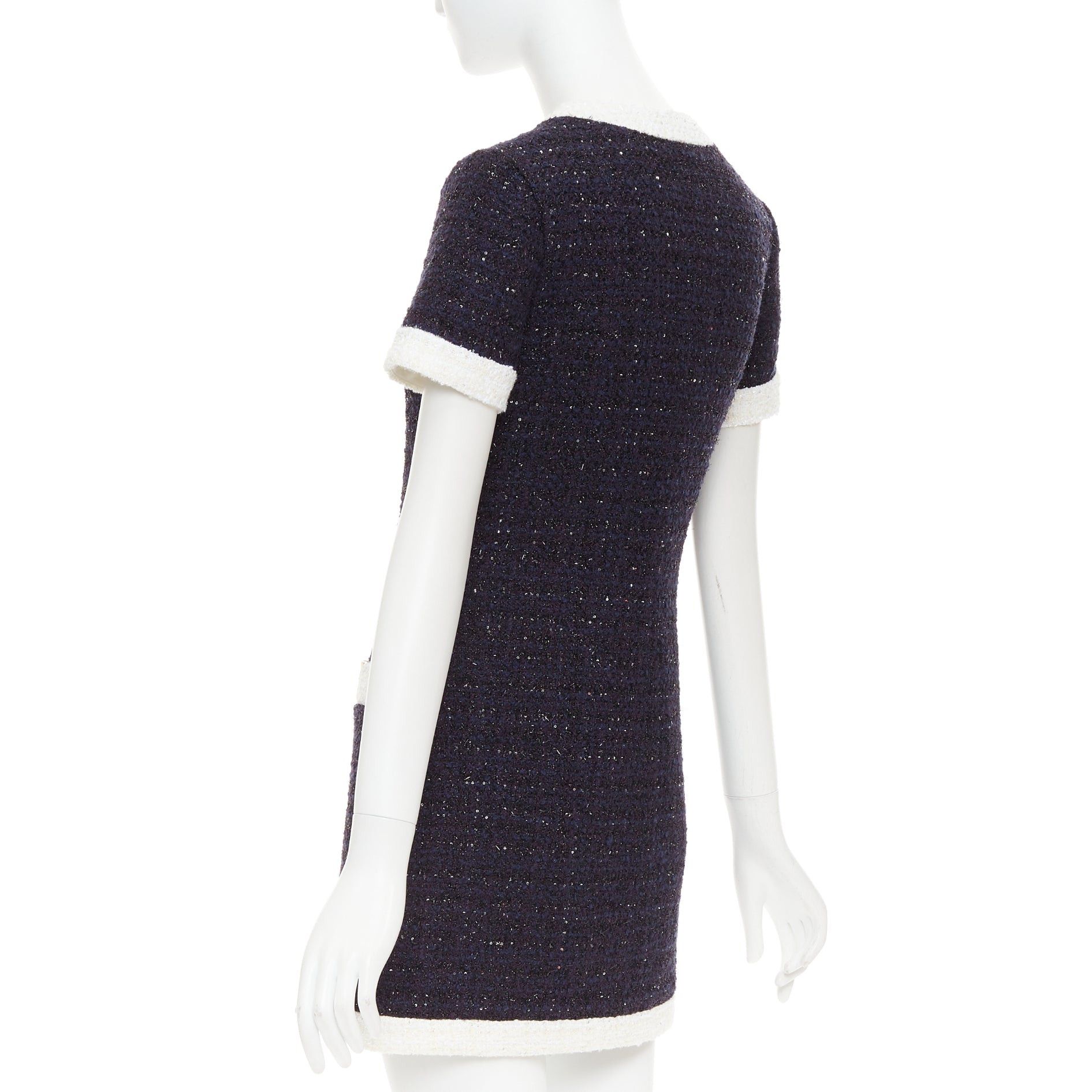Valentino VALENTINO 2023 Retro Mini cream navy boucle tweed V logo mini dress IT38 XS Size XS / US 0-2 / IT 36-38 - 6 Thumbnail