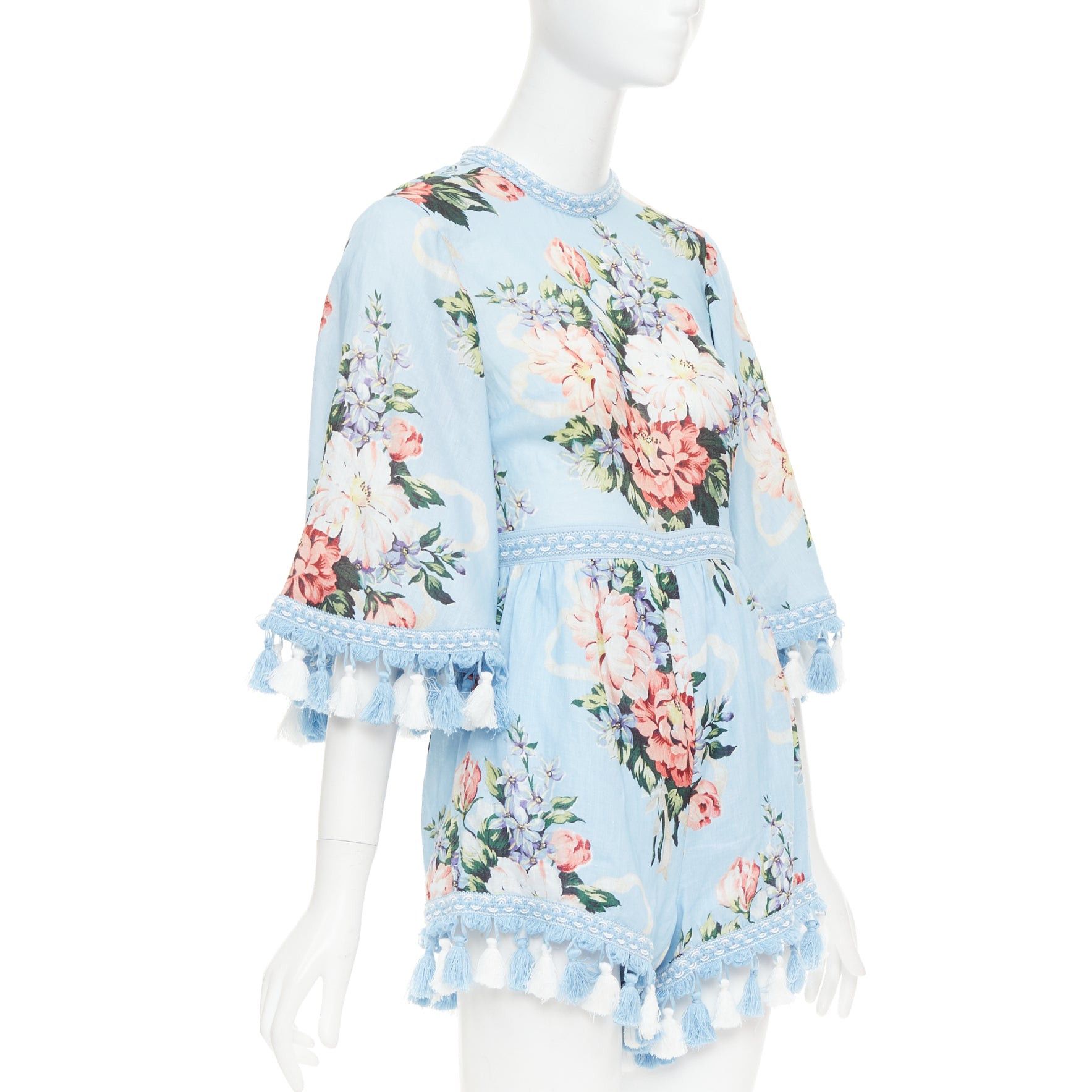 Alice McCall ALICE MCCALL Magic Moment blue linen floral fringed trim playsuit UK6 XS Size XS / US 0-2 / IT 36-38 - 3 Thumbnail