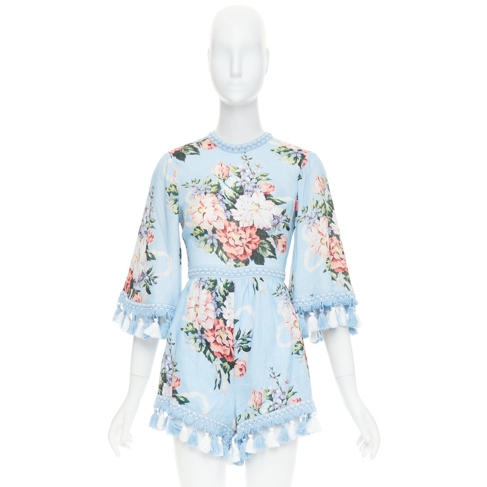 Alice McCall ALICE MCCALL Magic Moment blue linen floral fringed trim playsuit UK6 XS Size XS / US 0-2 / IT 36-38 - 9 Thumbnail
