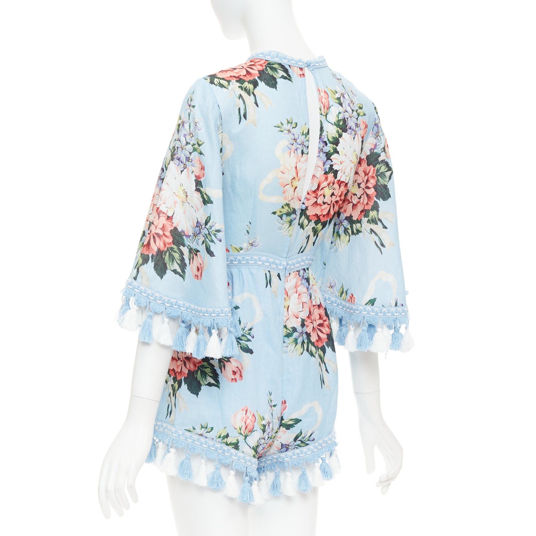 Alice McCall ALICE MCCALL Magic Moment blue linen floral fringed trim playsuit UK6 XS Size XS / US 0-2 / IT 36-38 - 6 Thumbnail