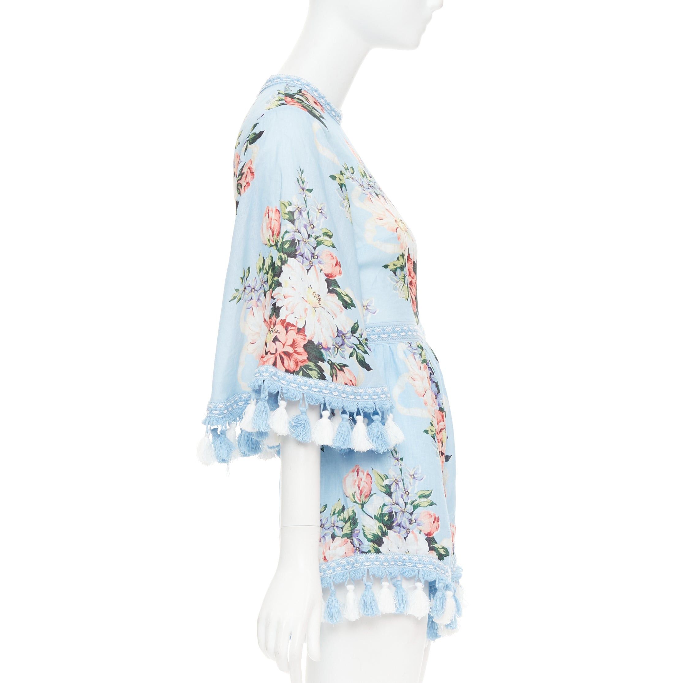 Alice McCall ALICE MCCALL Magic Moment blue linen floral fringed trim playsuit UK6 XS Size XS / US 0-2 / IT 36-38 - 4 Thumbnail