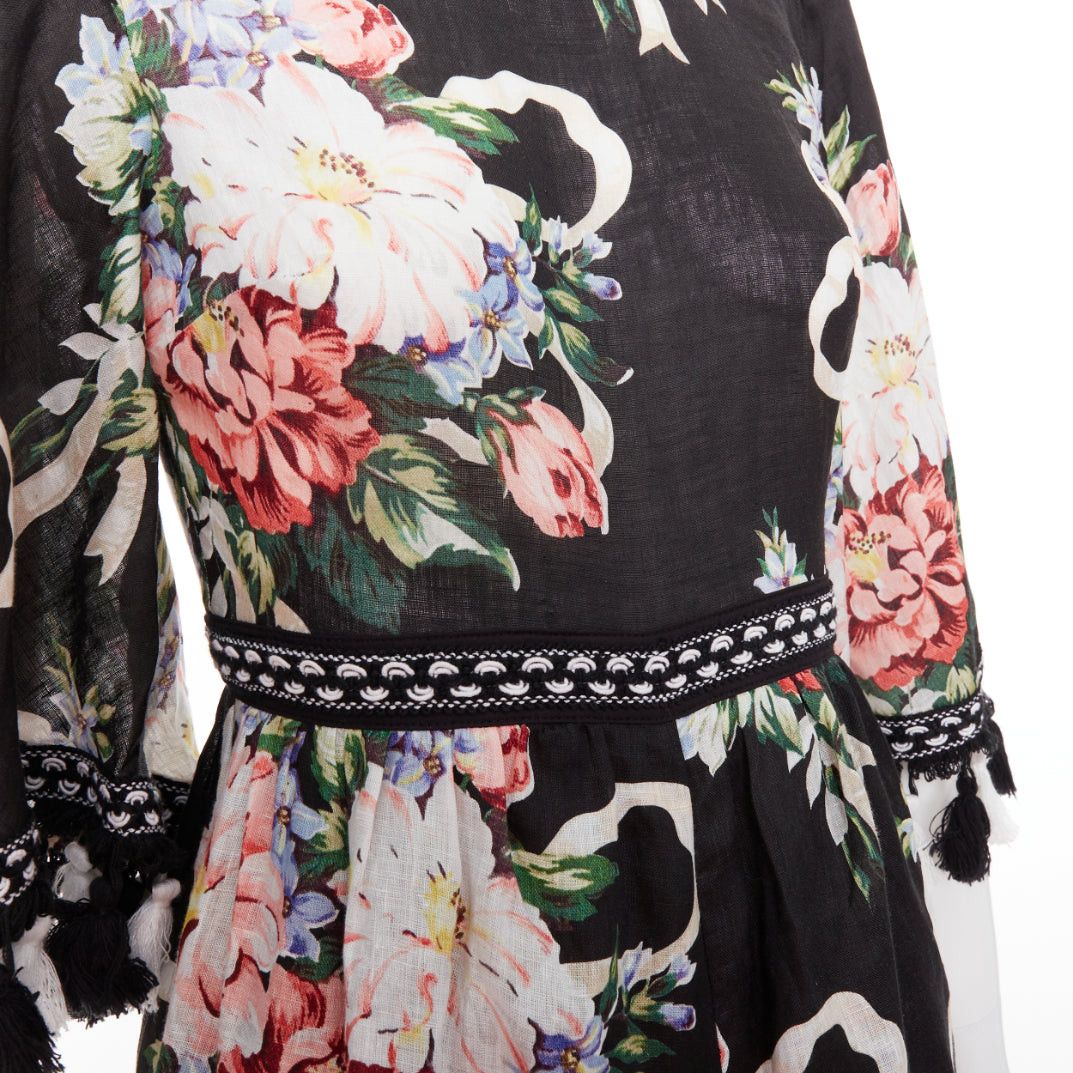 Alice McCall ALICE MCCALL Magic Moment black 100% linen floral fringed trim playsuit UK6 XS Size XS / US 0-2 / IT 36-38 - 2 Thumbnail