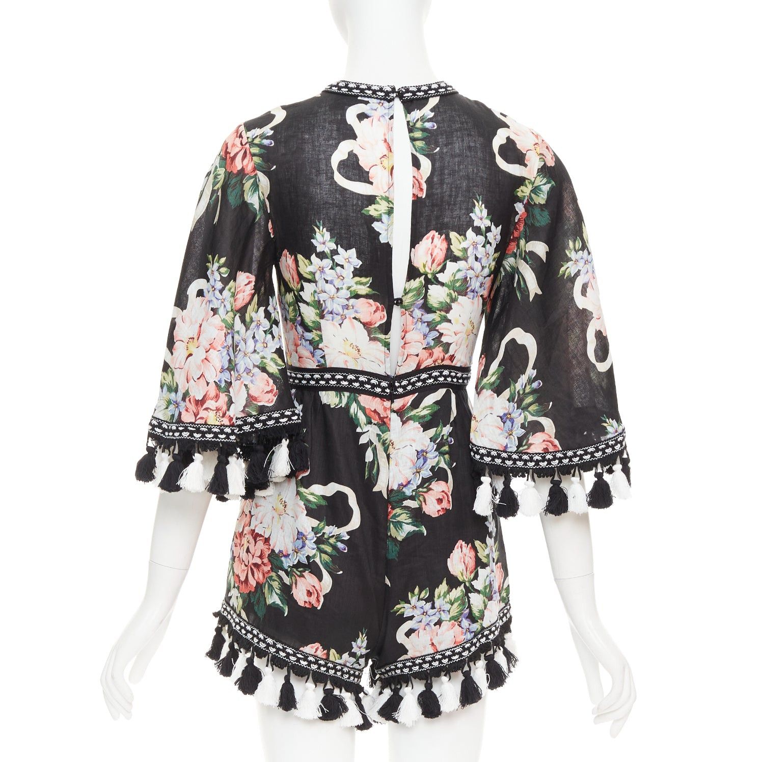 Alice McCall ALICE MCCALL Magic Moment black 100% linen floral fringed trim playsuit UK6 XS Size XS / US 0-2 / IT 36-38 - 5 Thumbnail