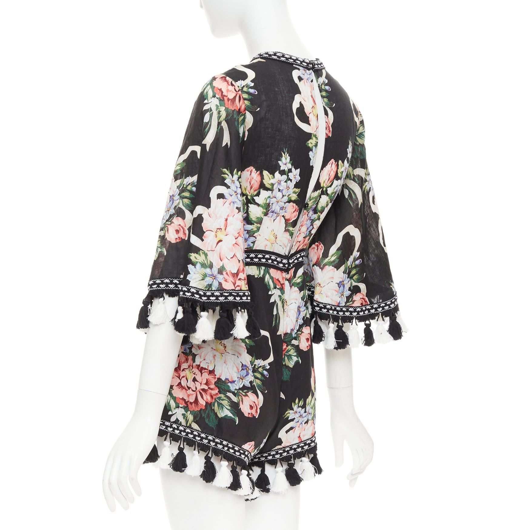 Alice McCall ALICE MCCALL Magic Moment black 100% linen floral fringed trim playsuit UK6 XS Size XS / US 0-2 / IT 36-38 - 6 Thumbnail