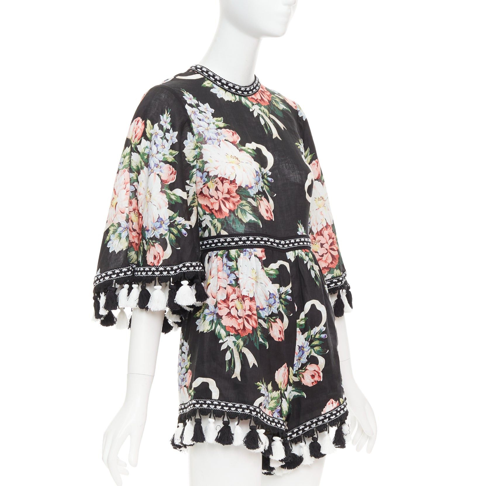 Alice McCall ALICE MCCALL Magic Moment black 100% linen floral fringed trim playsuit UK6 XS Size XS / US 0-2 / IT 36-38 - 3 Thumbnail