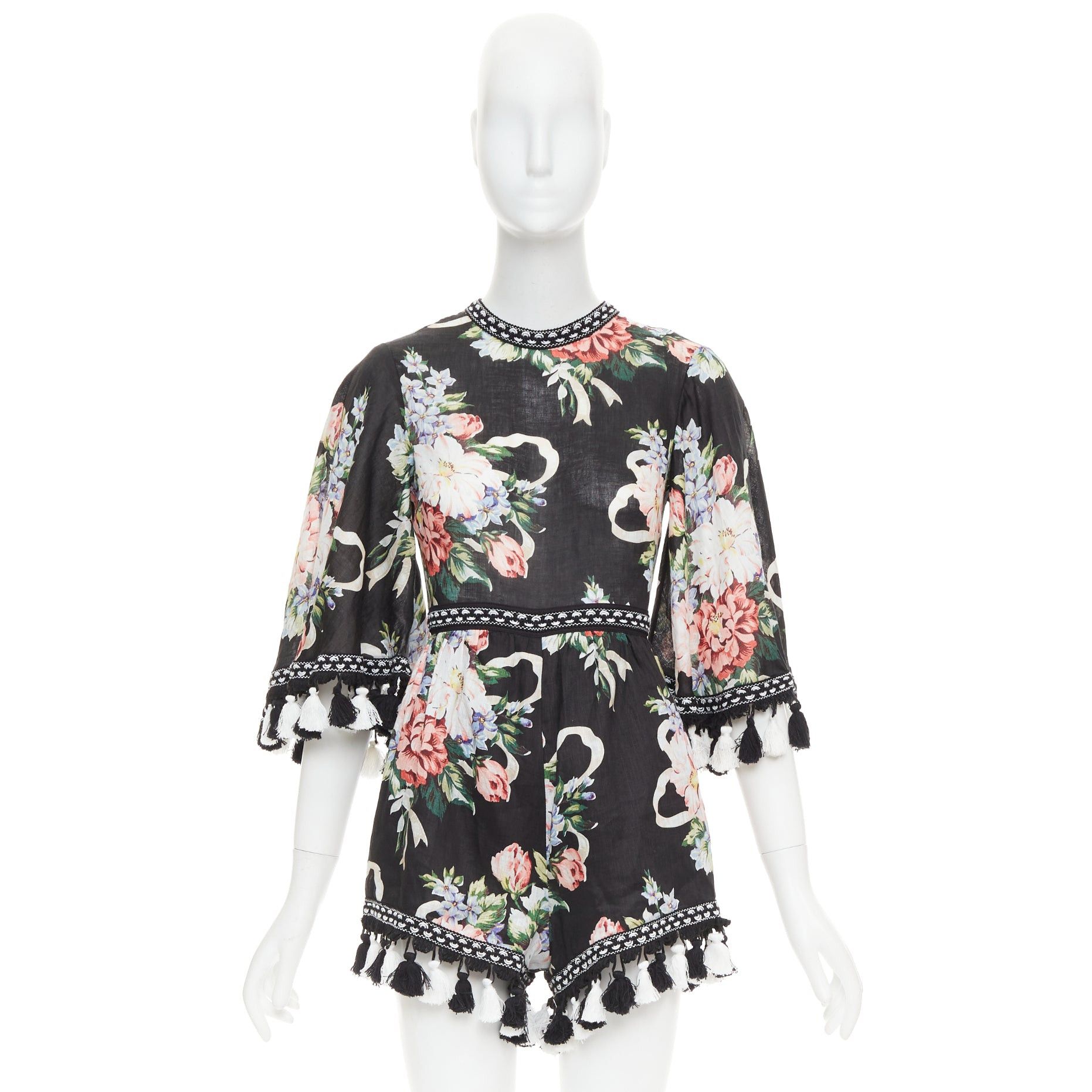 Alice McCall ALICE MCCALL Magic Moment black 100% linen floral fringed trim playsuit UK6 XS Size XS / US 0-2 / IT 36-38 - 9 Thumbnail