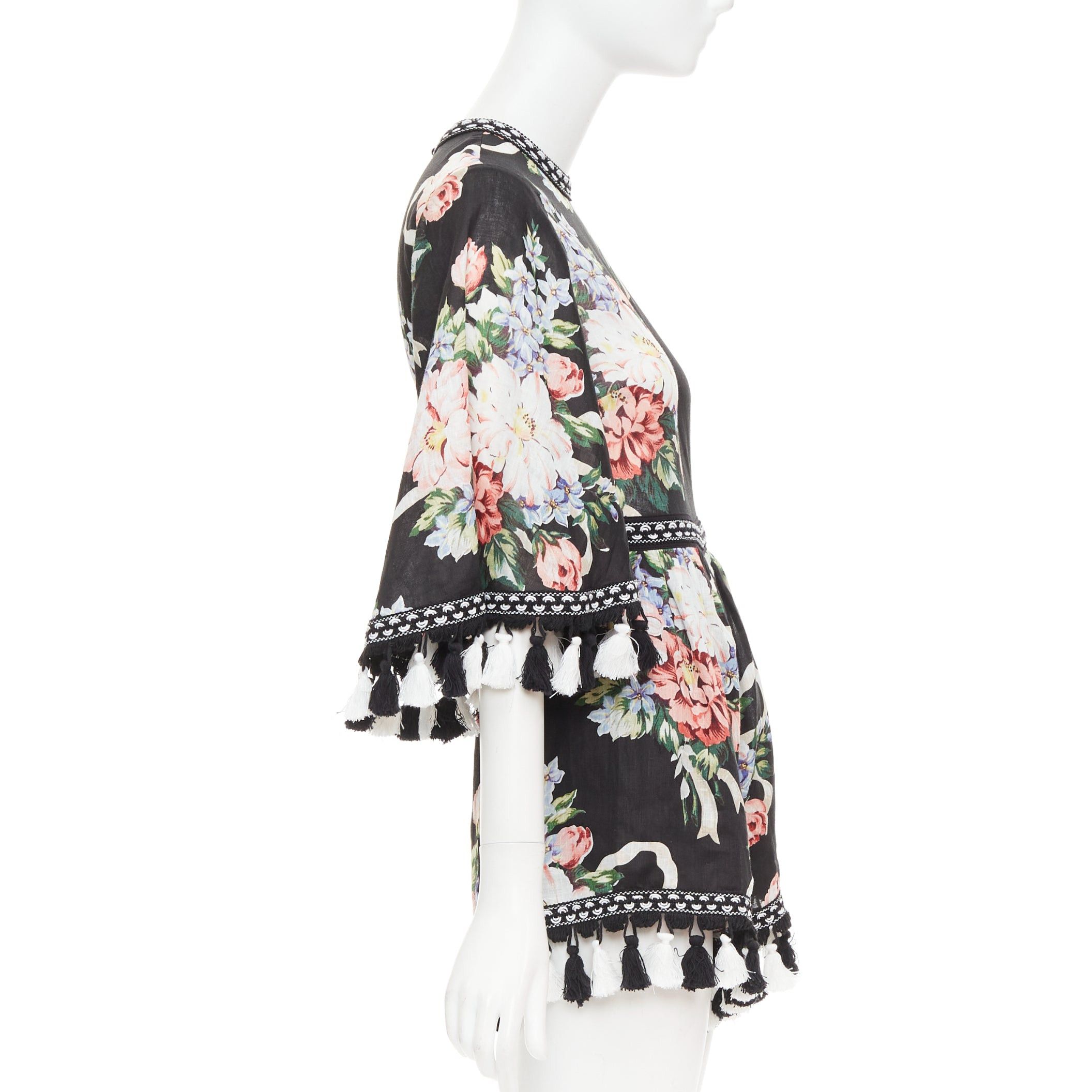 Alice McCall ALICE MCCALL Magic Moment black 100% linen floral fringed trim playsuit UK6 XS Size XS / US 0-2 / IT 36-38 - 4 Thumbnail
