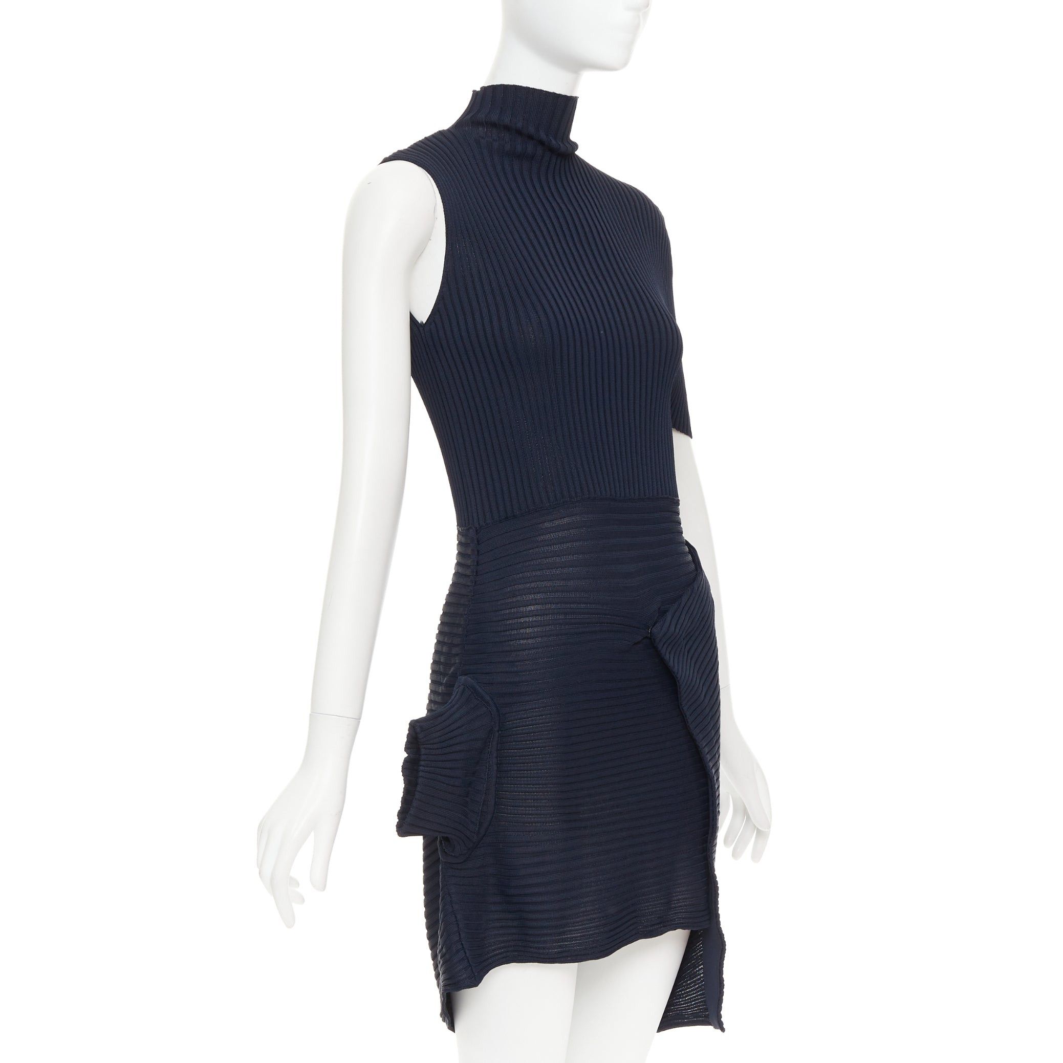JW Anderson JW ANDERSON navy viscose ribbed turtleneck deconstructed mini dress XS Size XS / US 0-2 / IT 36-38 - 3 Thumbnail