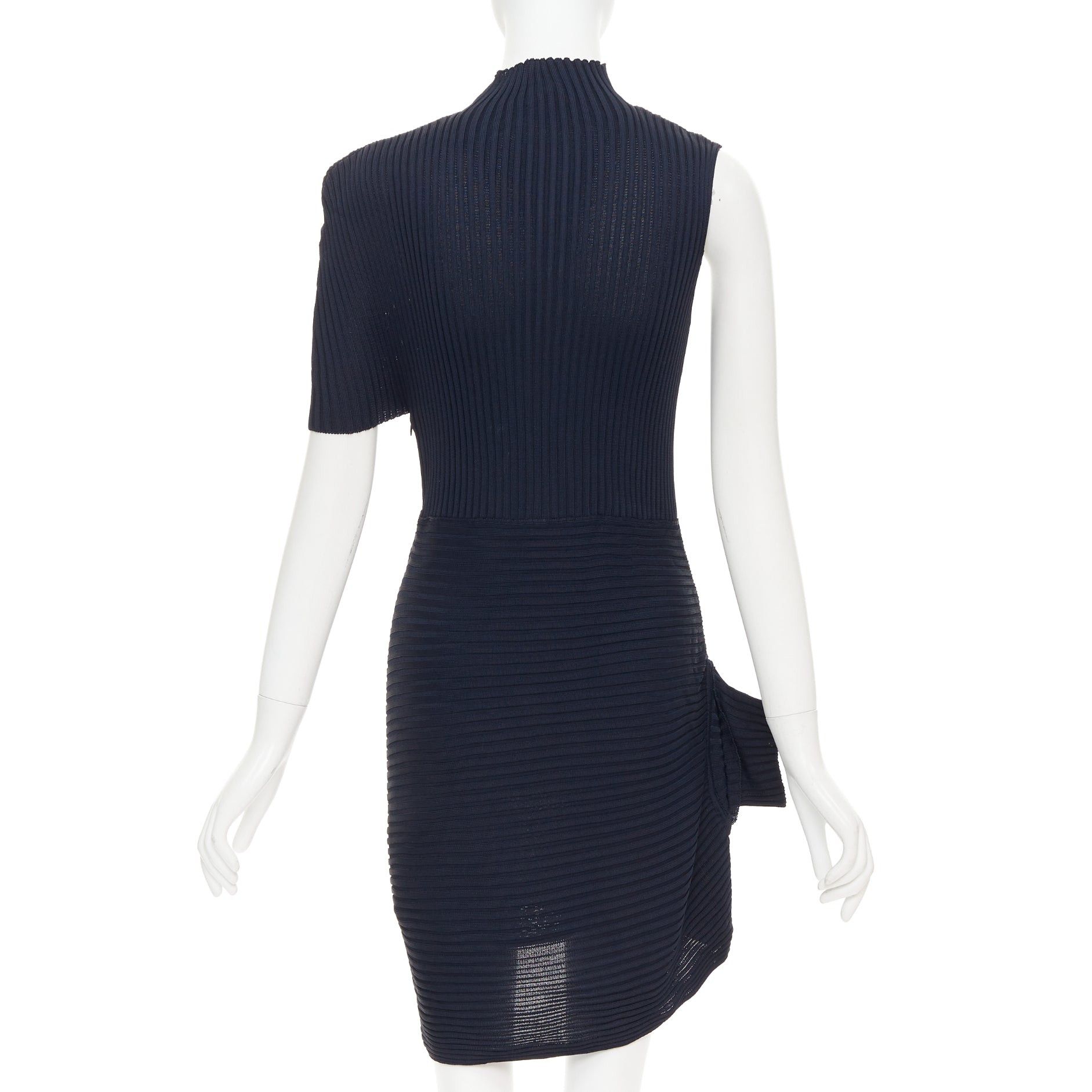 JW Anderson JW ANDERSON navy viscose ribbed turtleneck deconstructed mini dress XS Size XS / US 0-2 / IT 36-38 - 5 Thumbnail