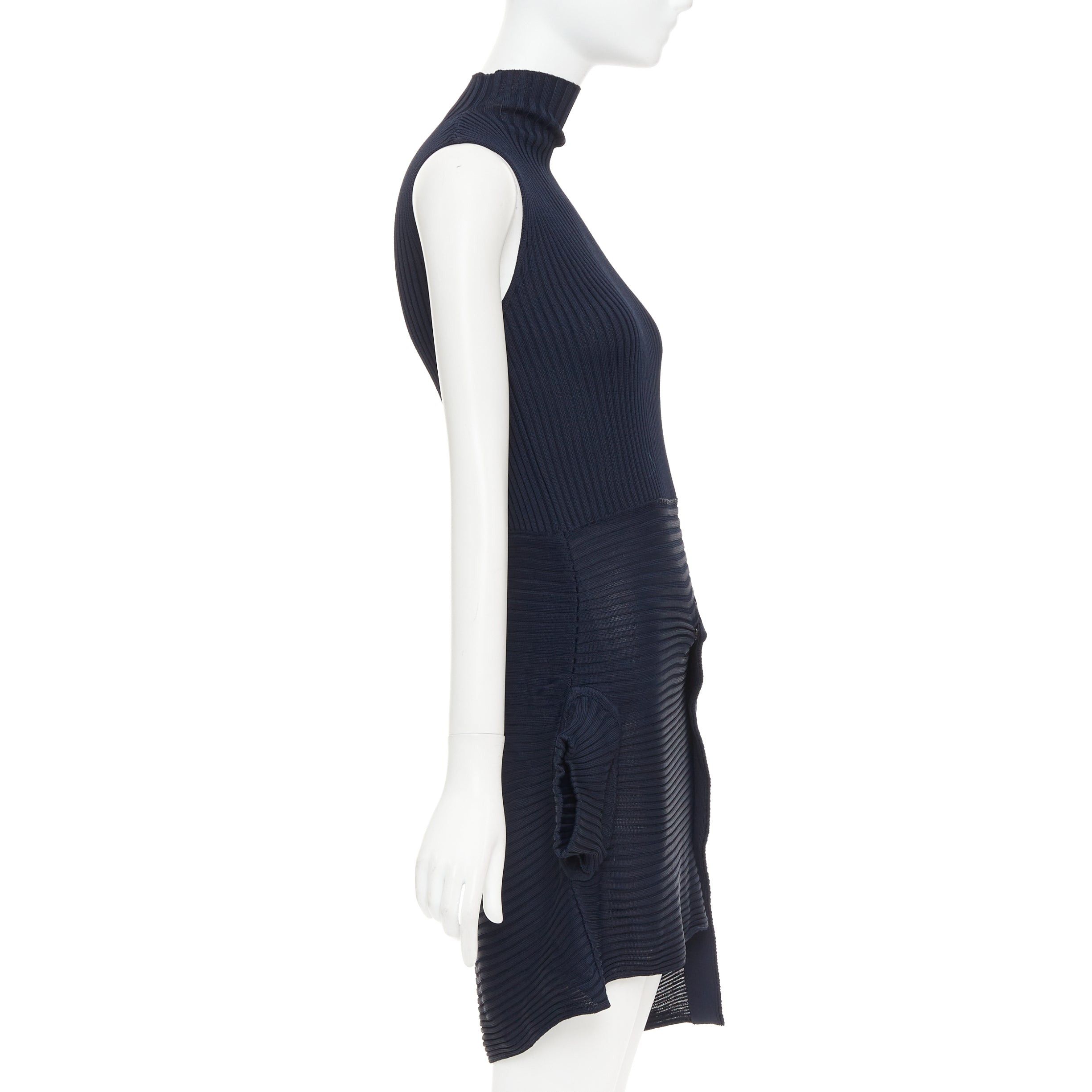 JW Anderson JW ANDERSON navy viscose ribbed turtleneck deconstructed mini dress XS Size XS / US 0-2 / IT 36-38 - 4 Thumbnail