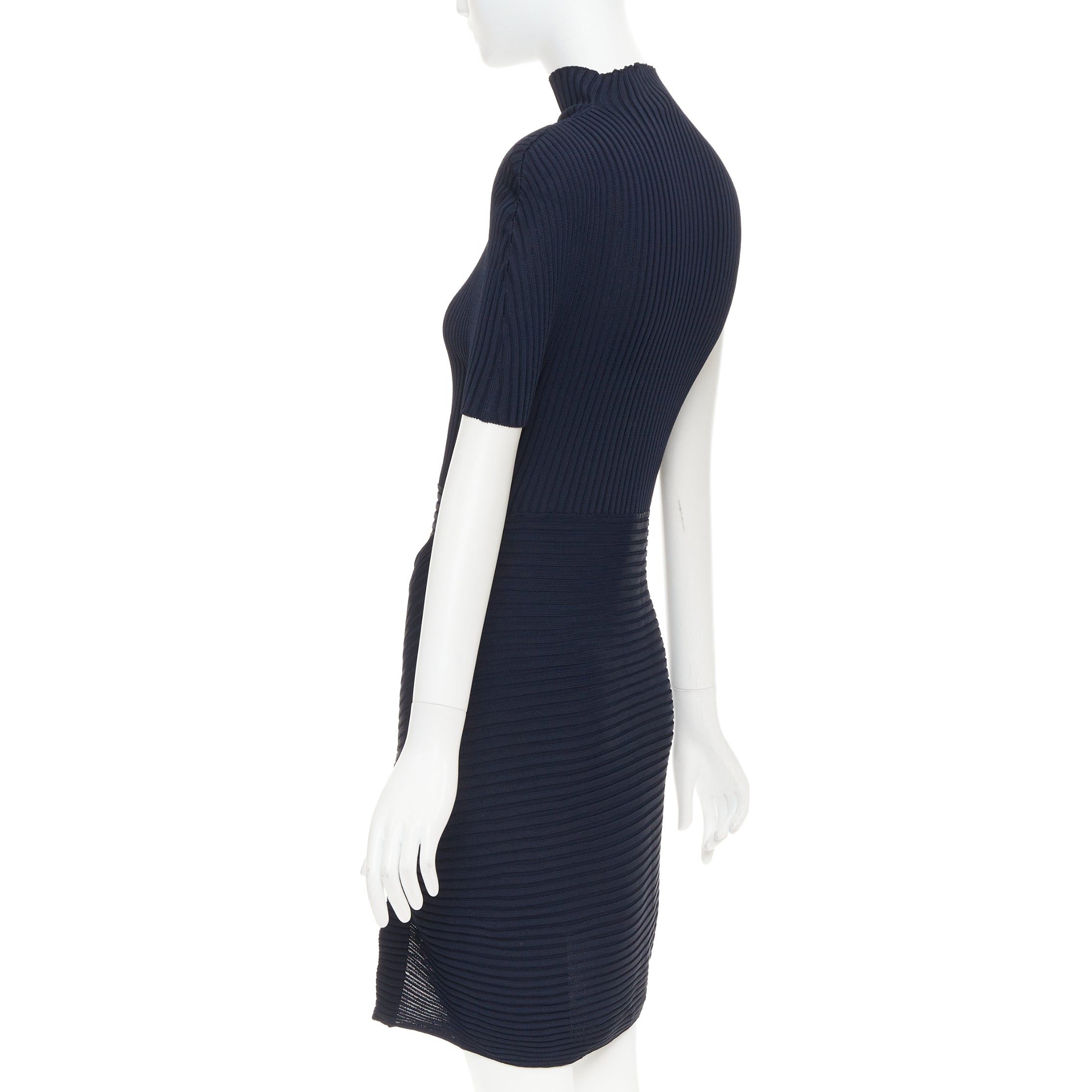 JW Anderson JW ANDERSON navy viscose ribbed turtleneck deconstructed mini dress XS Size XS / US 0-2 / IT 36-38 - 6 Thumbnail